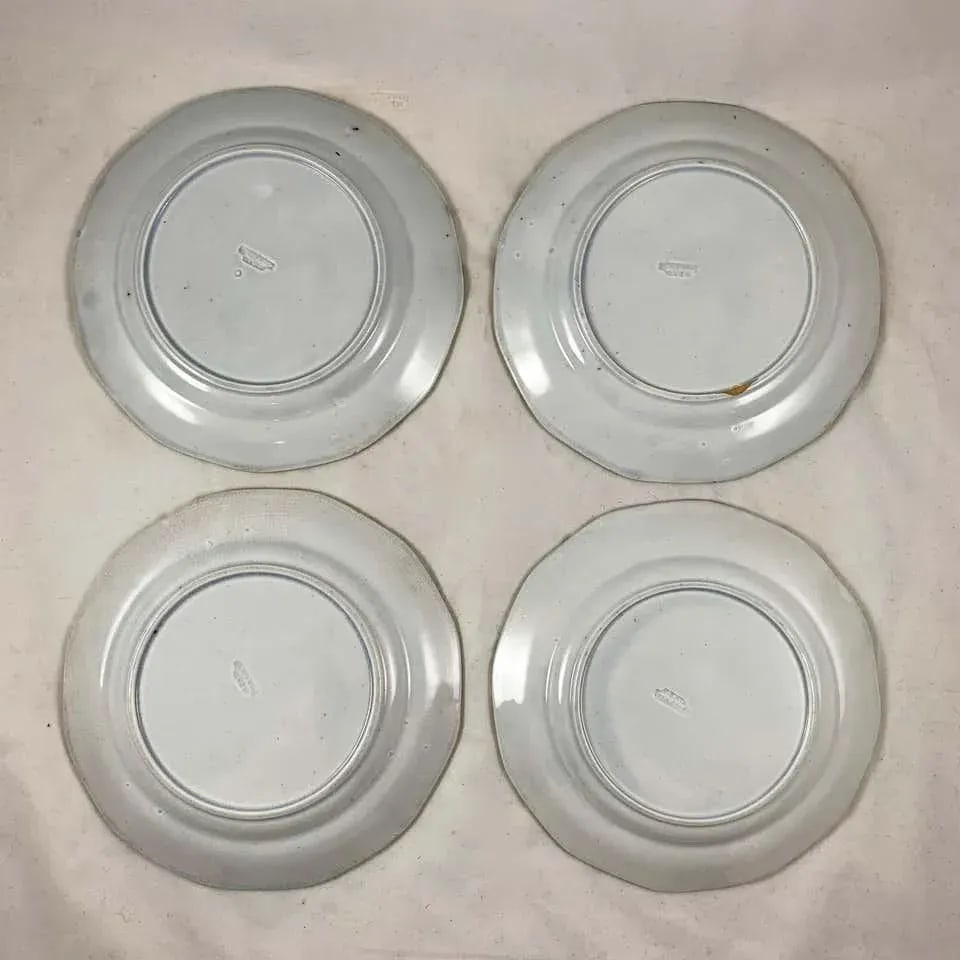 1830s Black and White Transferware Marble or Cracked Ice Ironstone Plates - Set of 4 - 10