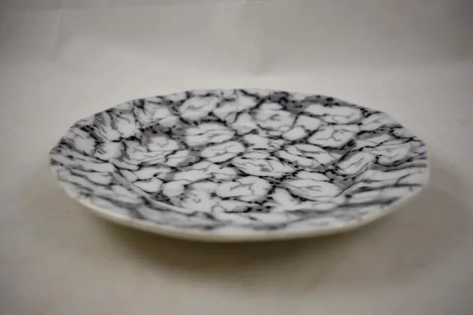 1830s Black and White Transferware Marble or Cracked Ice Ironstone Plates - Set of 4 - 8
