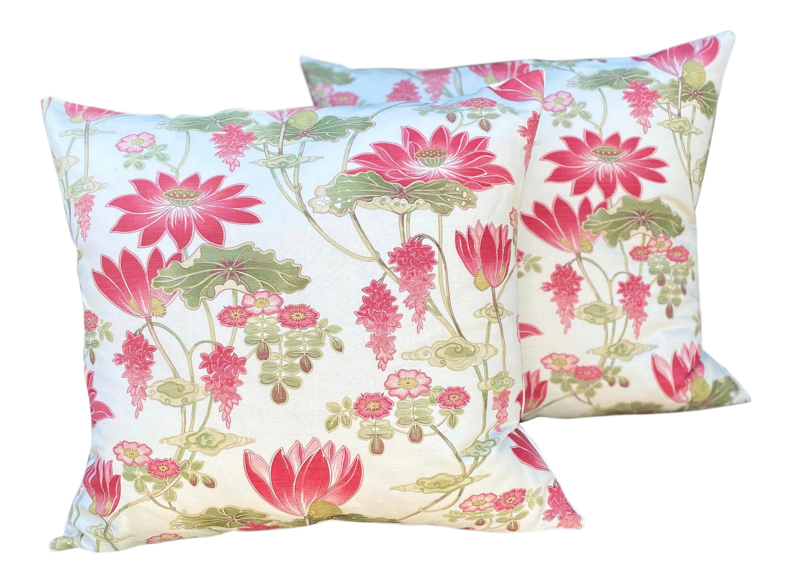 Bennison Linen "Lotus" Pillows - a Pair: HandMade Beth Ayer Design loves Bennison Linens from England. And, this LOTUS design is the epitome of the detail and vibrancy of their textiles. We were fortunate to find a complimentary vintage
