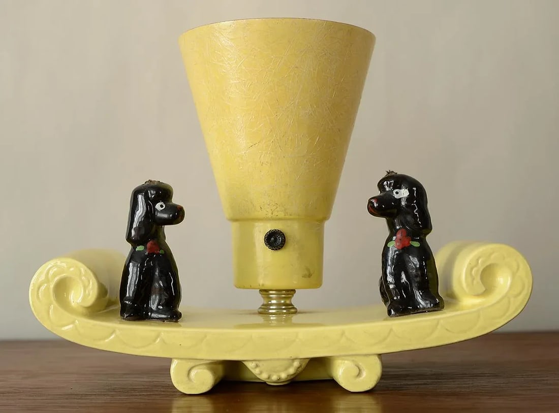 1950s Vigon Ceramic Poodles Table Lamp With Fiberglass Shade - 10