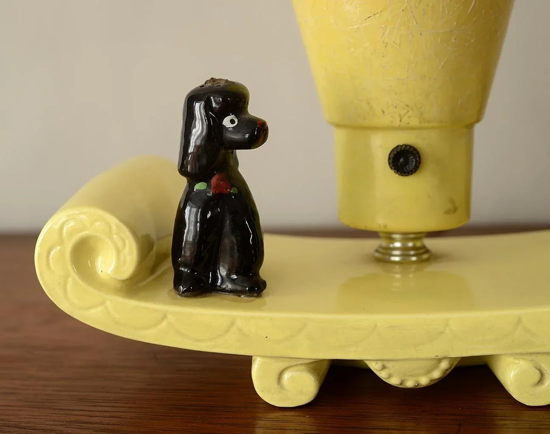 1950s Vigon Ceramic Poodles Table Lamp With Fiberglass Shade - 3