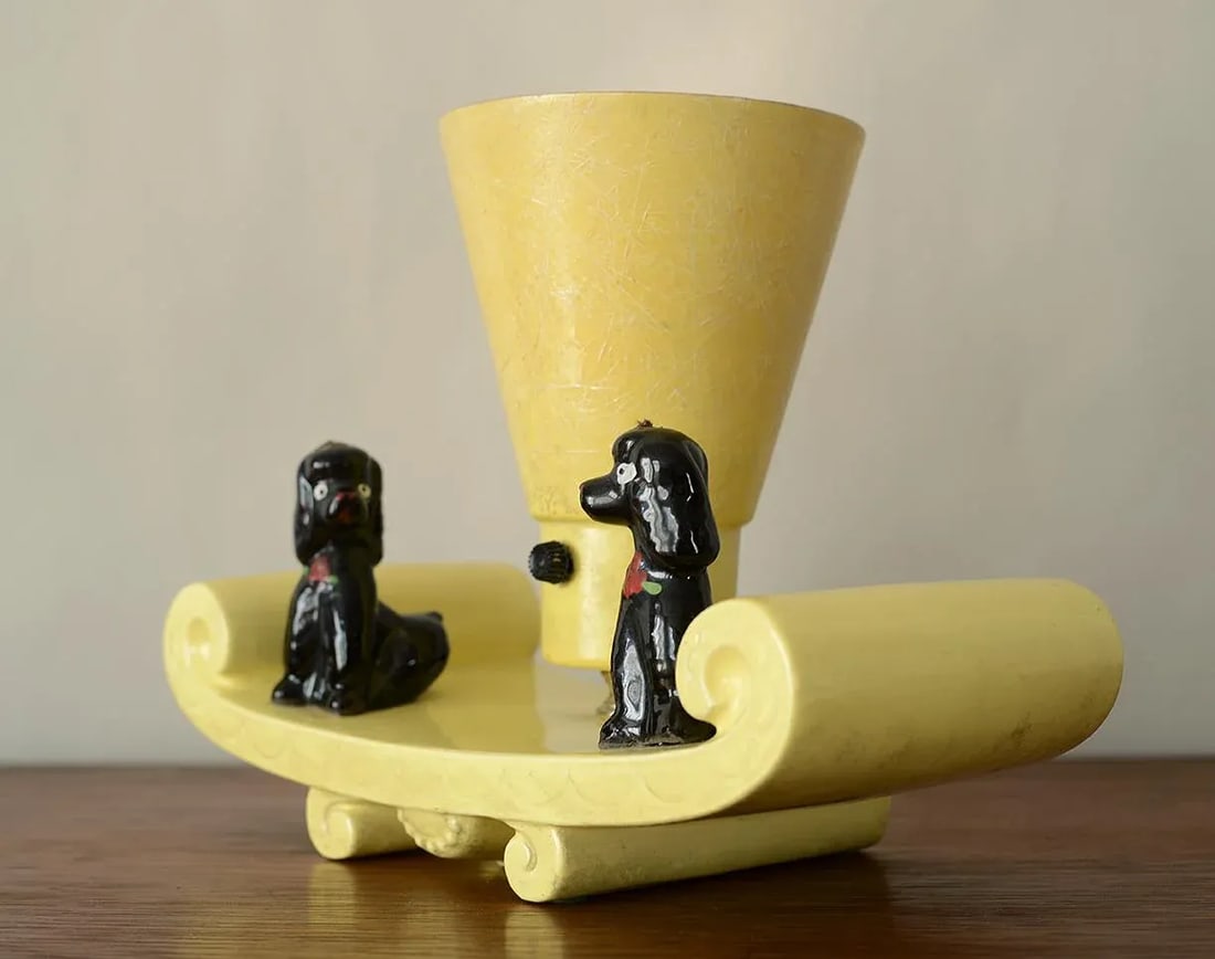 1950s Vigon Ceramic Poodles Table Lamp With Fiberglass Shade - 4