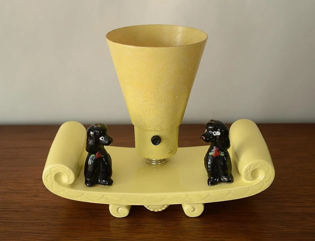 1950s Vigon Ceramic Poodles Table Lamp With Fiberglass Shade - 5