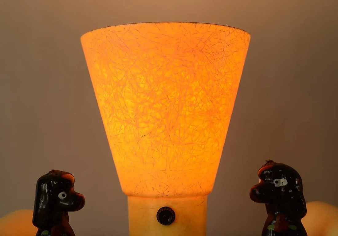 1950s Vigon Ceramic Poodles Table Lamp With Fiberglass Shade - 8