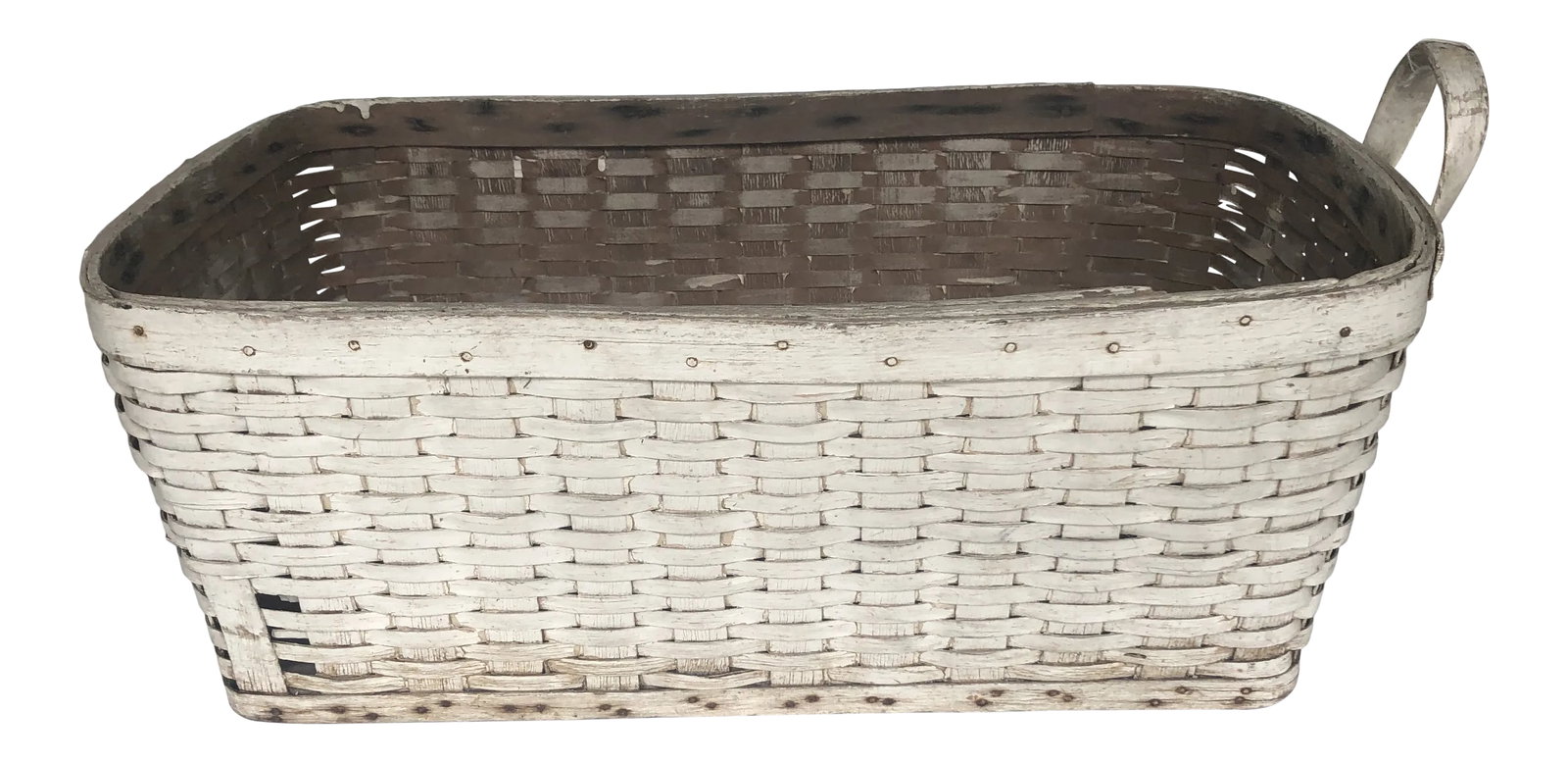 Oak White Laundry Basket With Handle: Vintage oak white paint laundry basket with handle. Condition is due to age and use. Very sturdy and durable Condition: Alterations: Original Condition Unaltered Imperfections: Some Imperfections