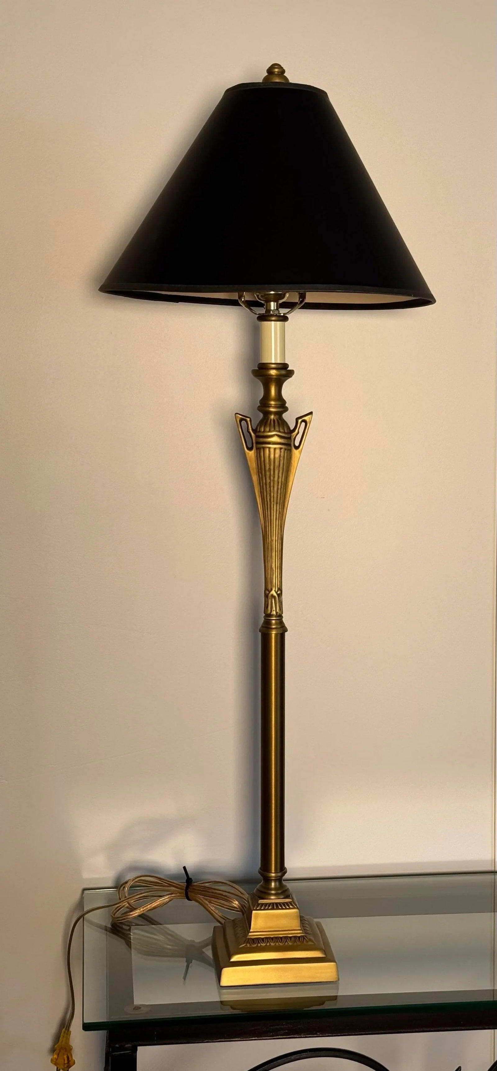 Vintage Art Deco Satin Brass & Black Table Lamp - 2