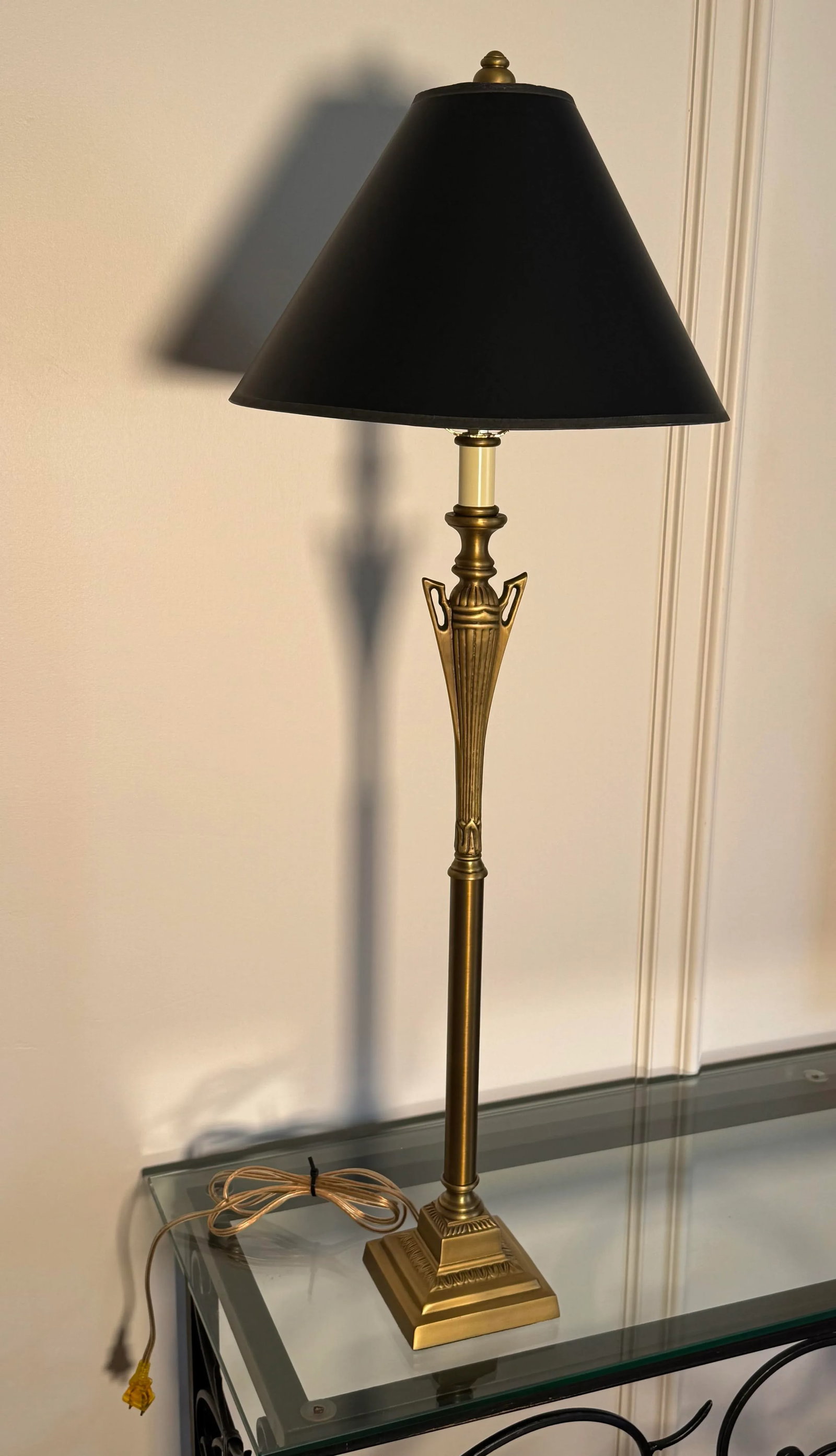 Vintage Art Deco Satin Brass & Black Table Lamp - 3