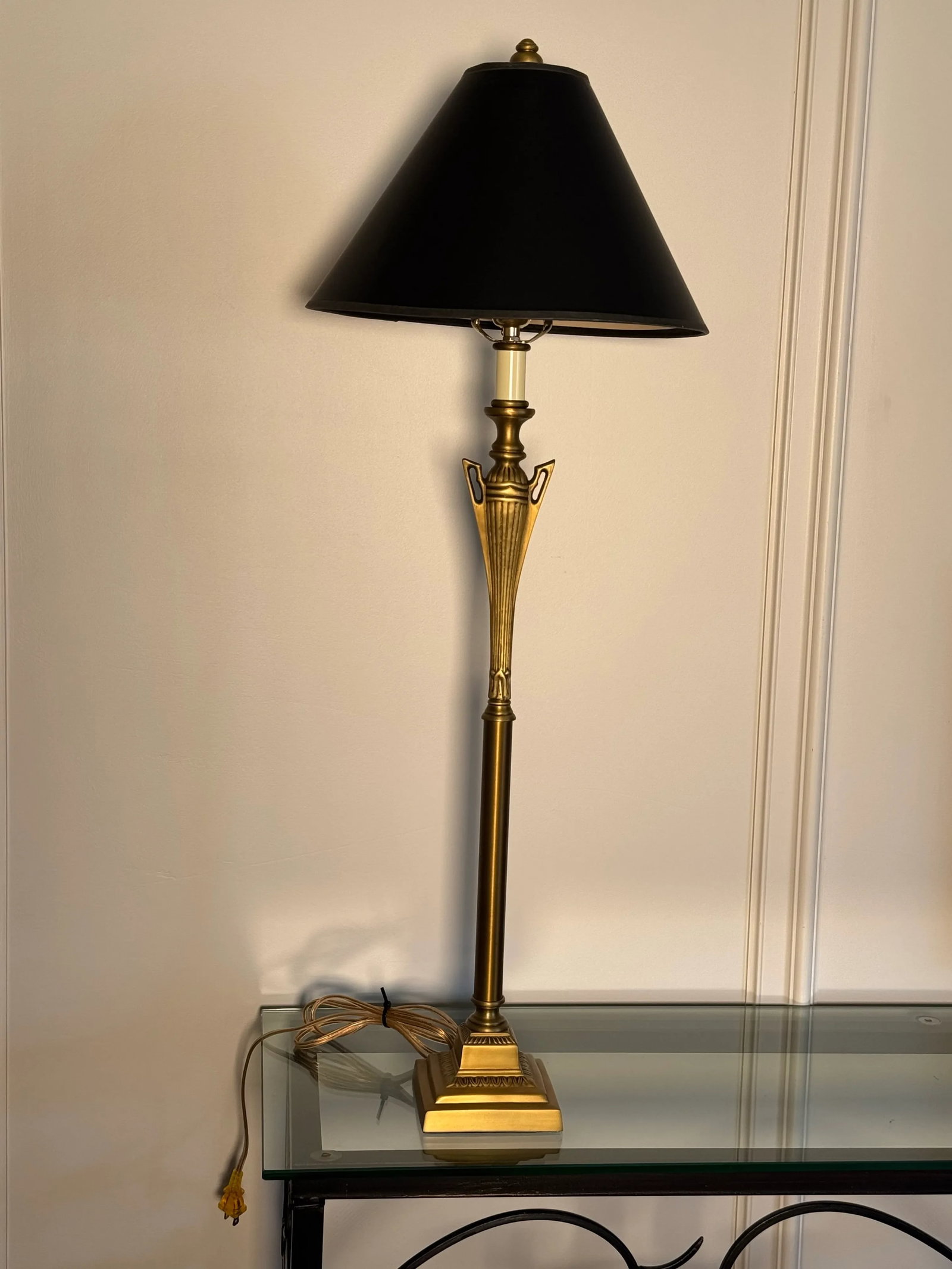 Vintage Art Deco Satin Brass & Black Table Lamp - 4