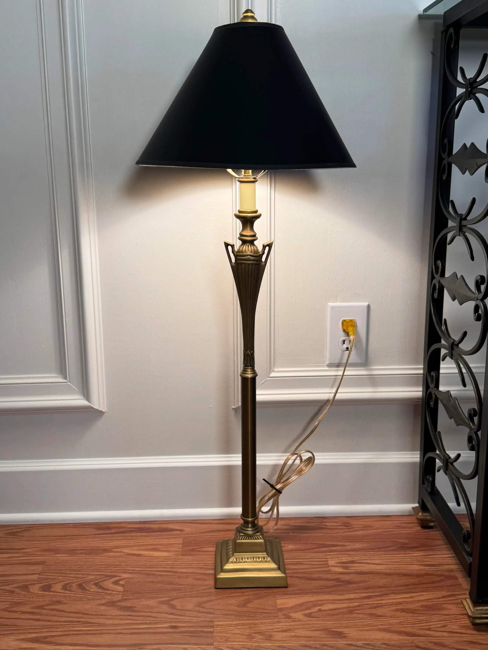 Vintage Art Deco Satin Brass & Black Table Lamp - 5