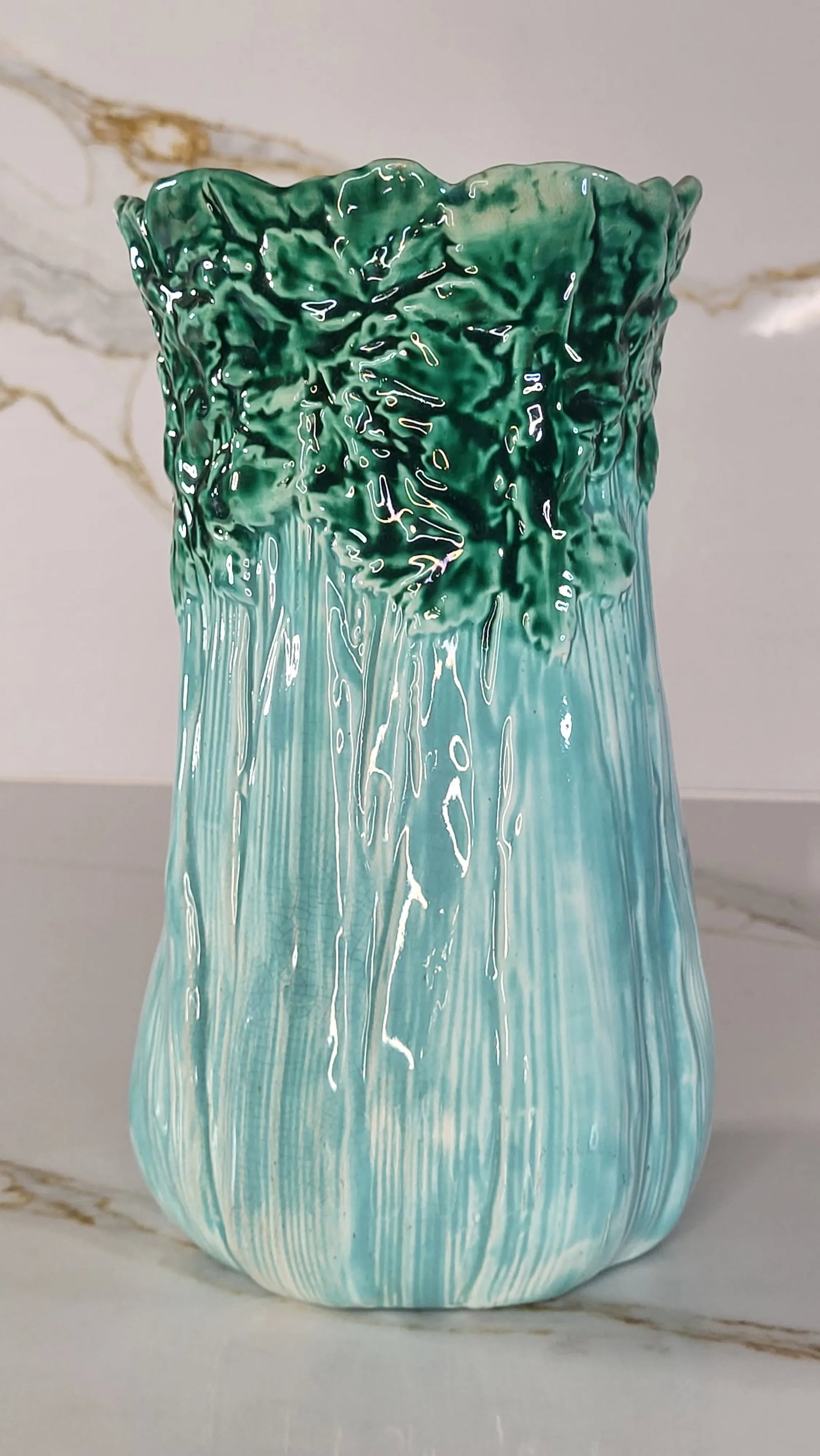 Late 19th Century Majolica Turquoise Celery Vase - 11