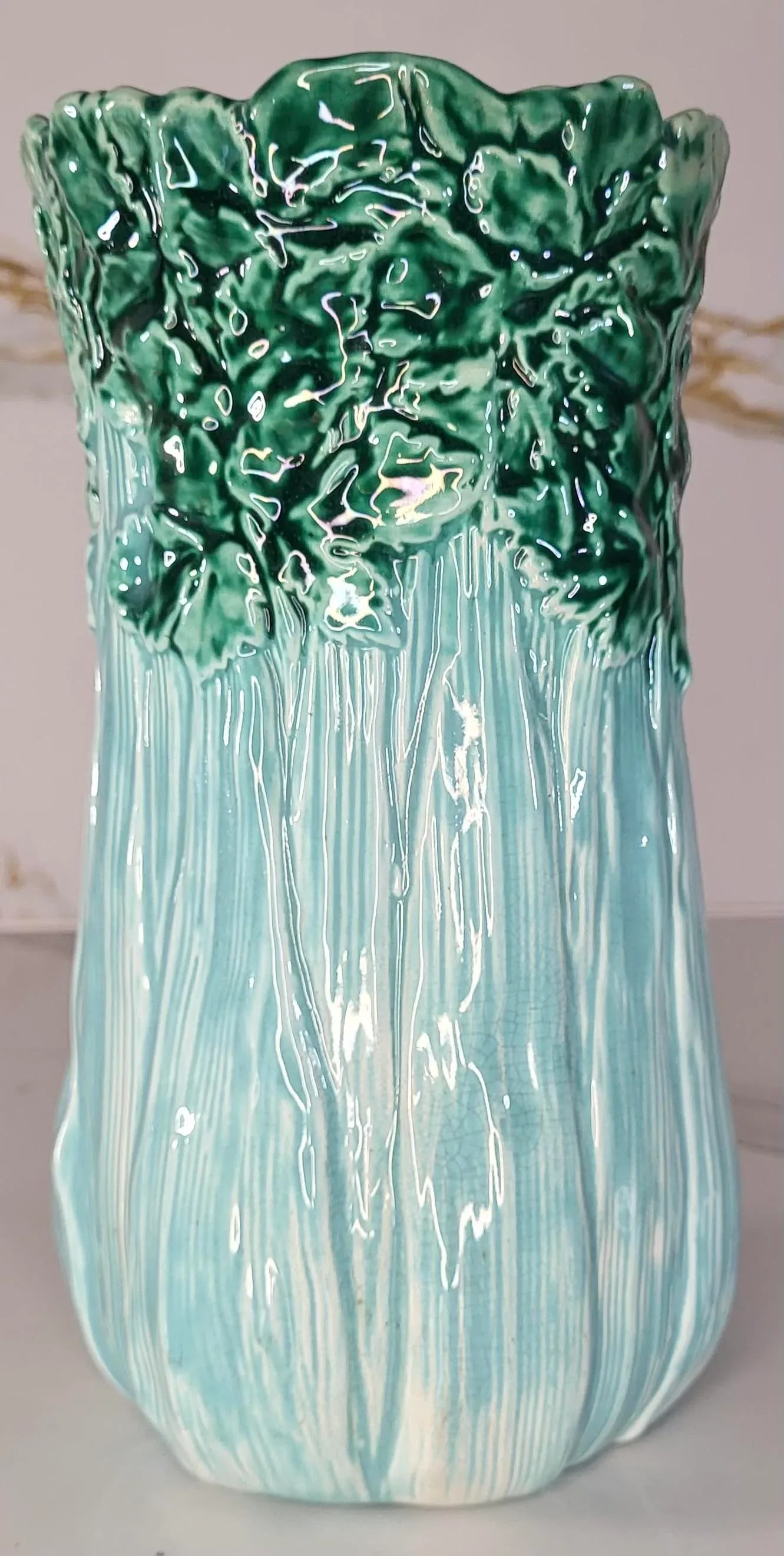 Late 19th Century Majolica Turquoise Celery Vase - 6