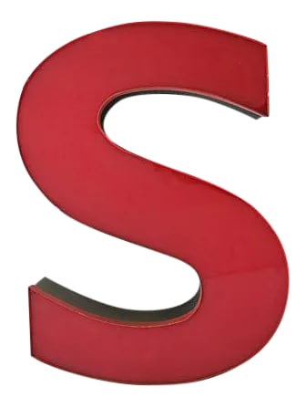 Large Sign Letter S: Circa 1970s large lucite and metal marquee sign letter "S". Letter has scratches, chips, discoloration, holes where once attached. Condition: Alterations: Original Condition Unaltered Imperfections: