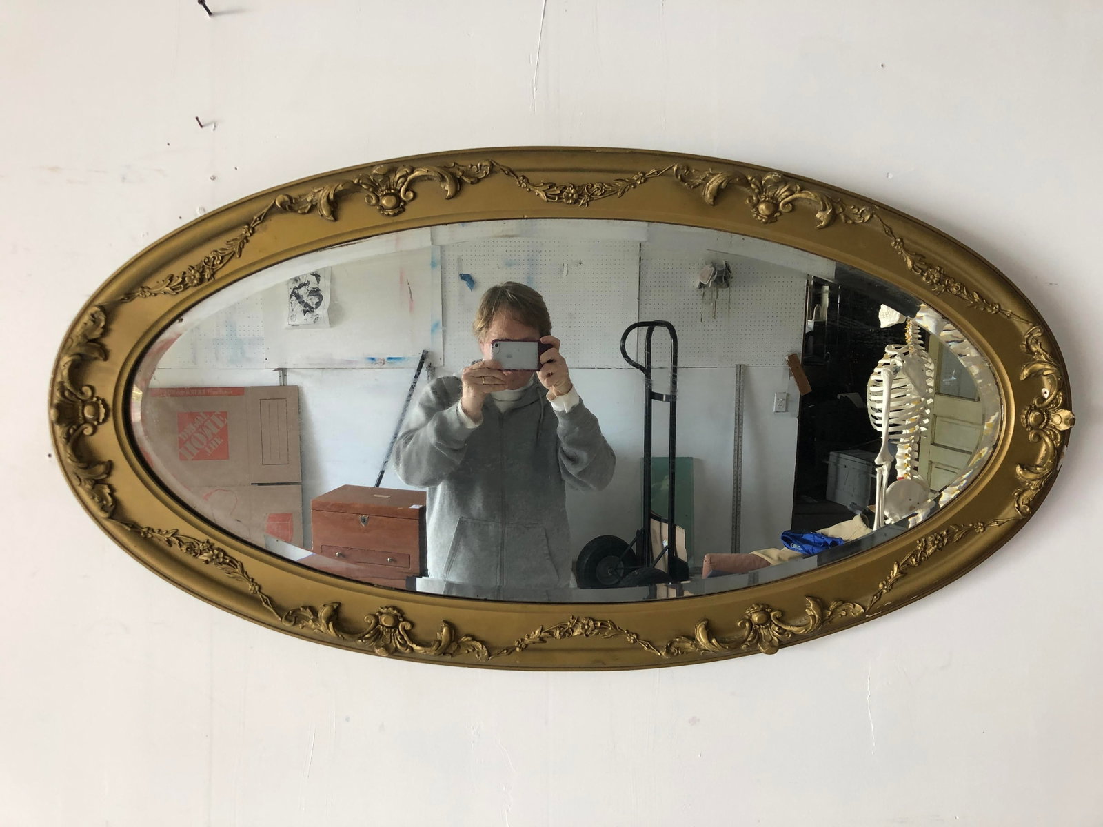Vintage Oval Mirror Plaster Molded Frame 45x23 - 10