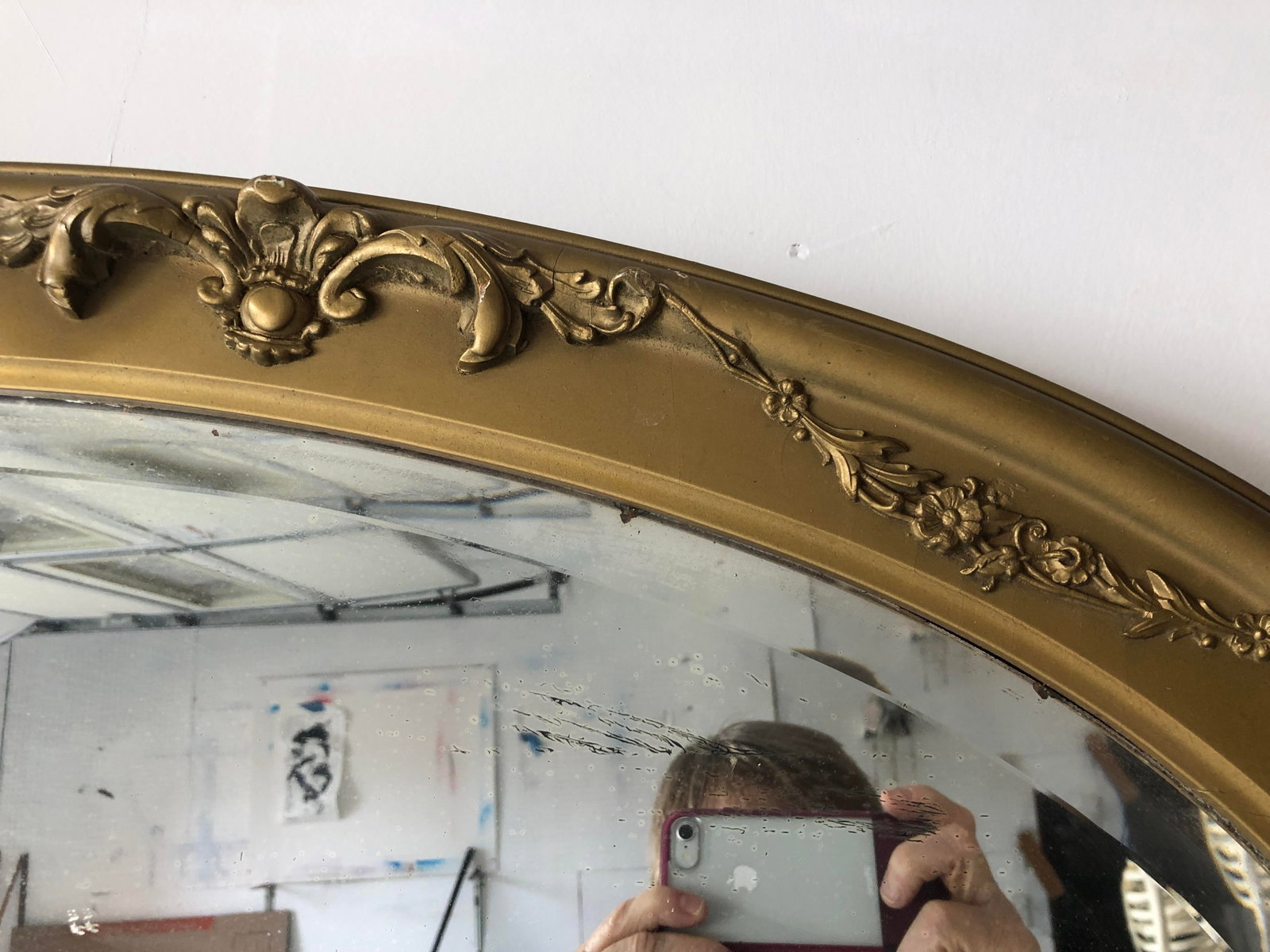 Vintage Oval Mirror Plaster Molded Frame 45x23 - 2