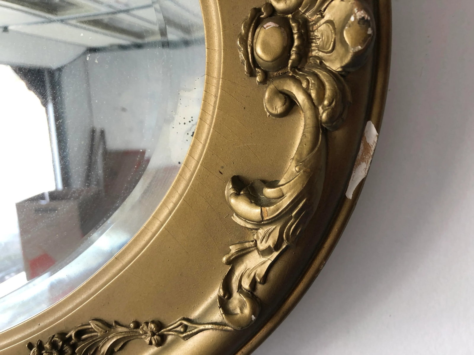 Vintage Oval Mirror Plaster Molded Frame 45x23 - 4