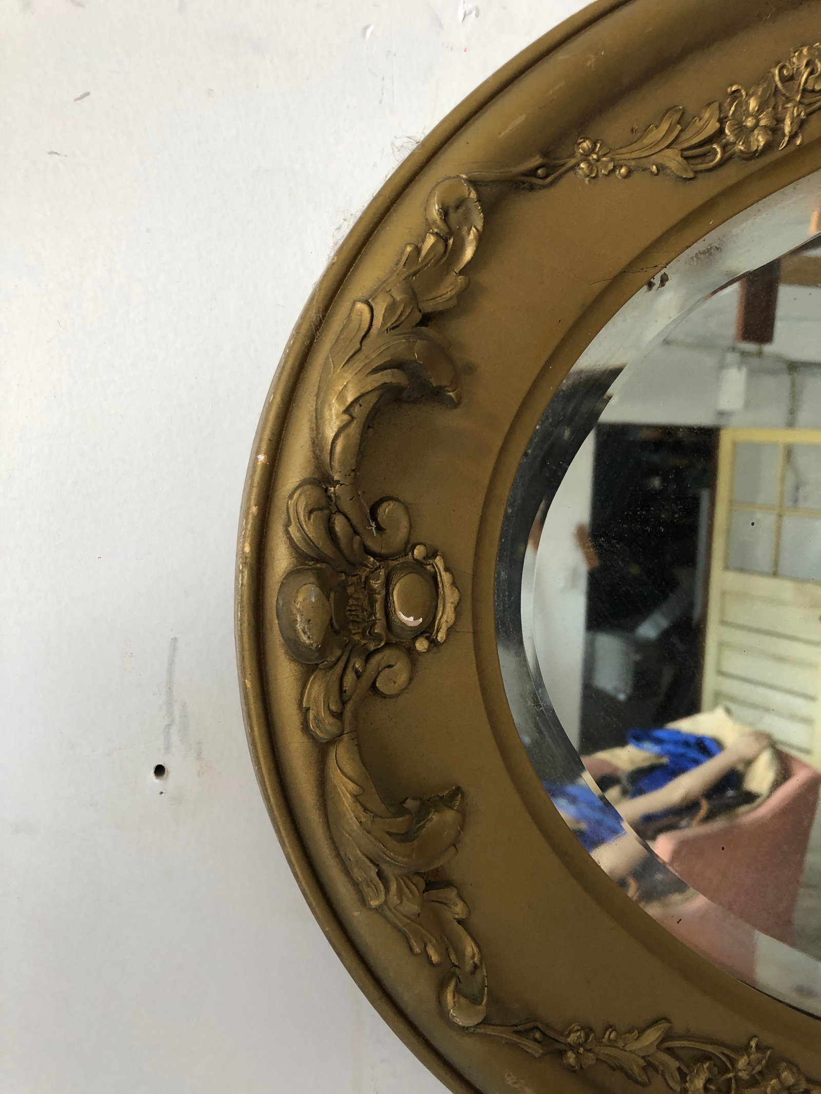 Vintage Oval Mirror Plaster Molded Frame 45x23 - 5