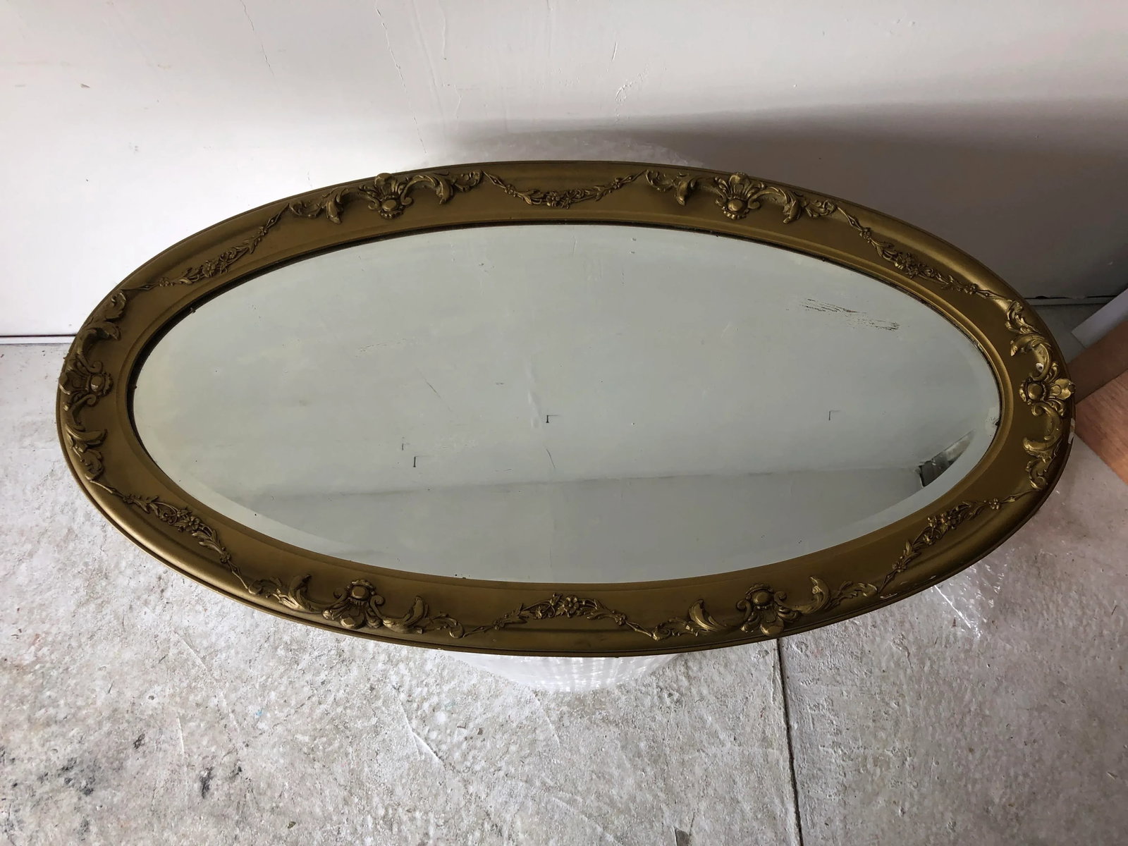 Vintage Oval Mirror Plaster Molded Frame 45x23 - 7