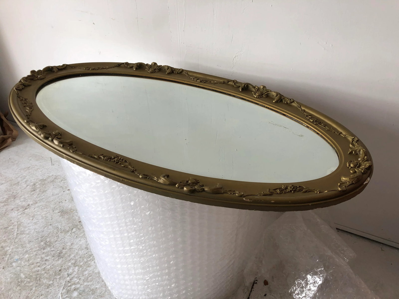 Vintage Oval Mirror Plaster Molded Frame 45x23 - 8