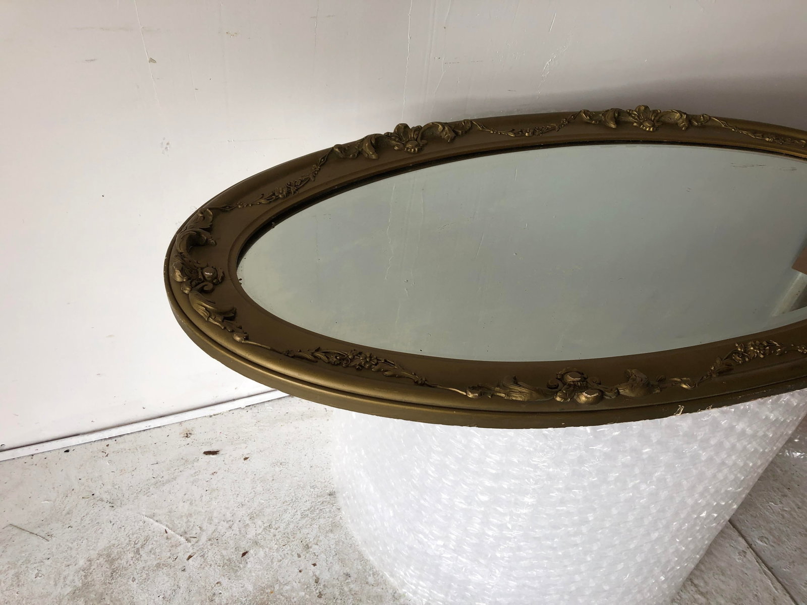 Vintage Oval Mirror Plaster Molded Frame 45x23 - 9