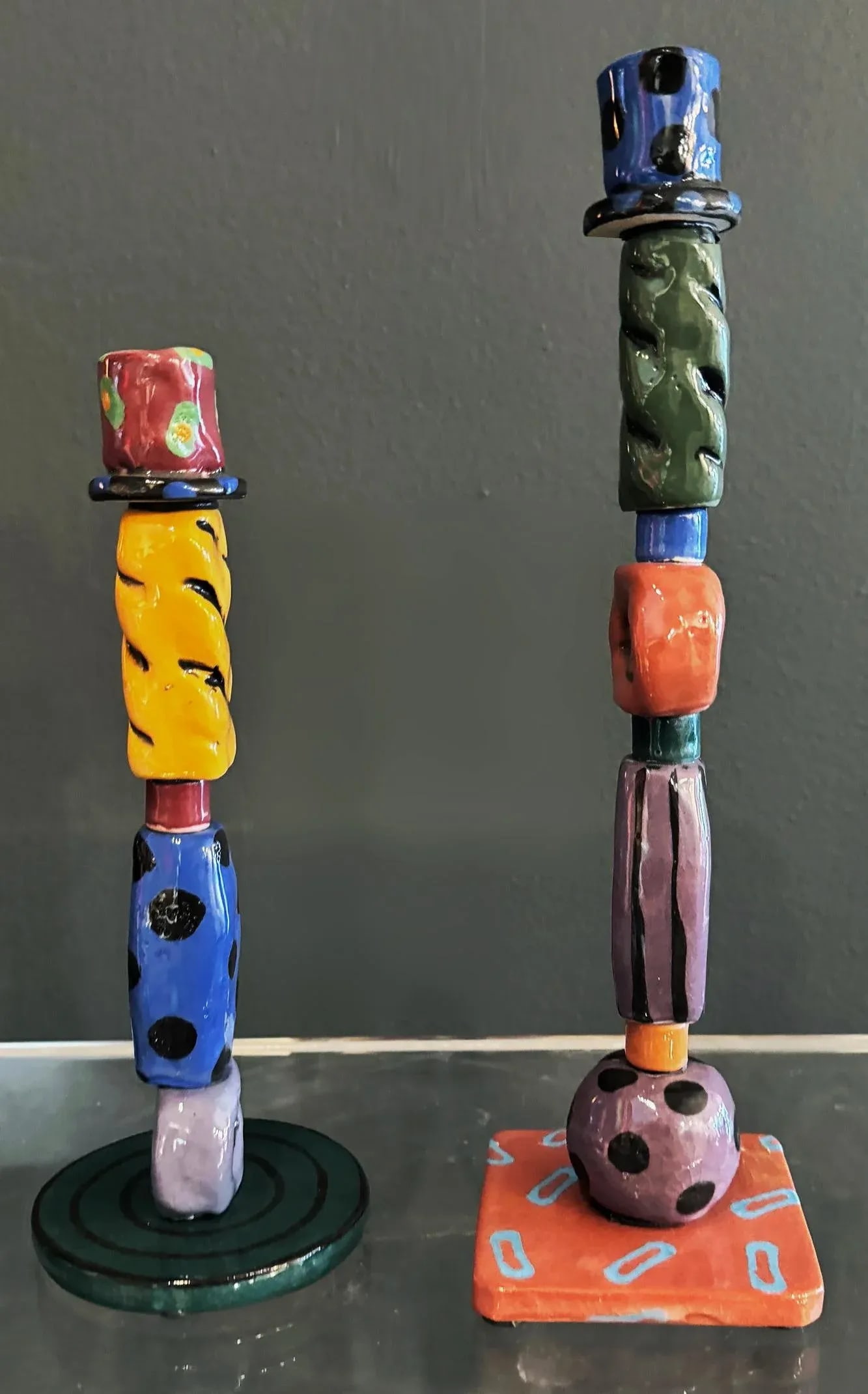 1990s Post Modern Memphis Milano Studio Pottery Candlesticks, Signed Mueller '97- a Pair - 3