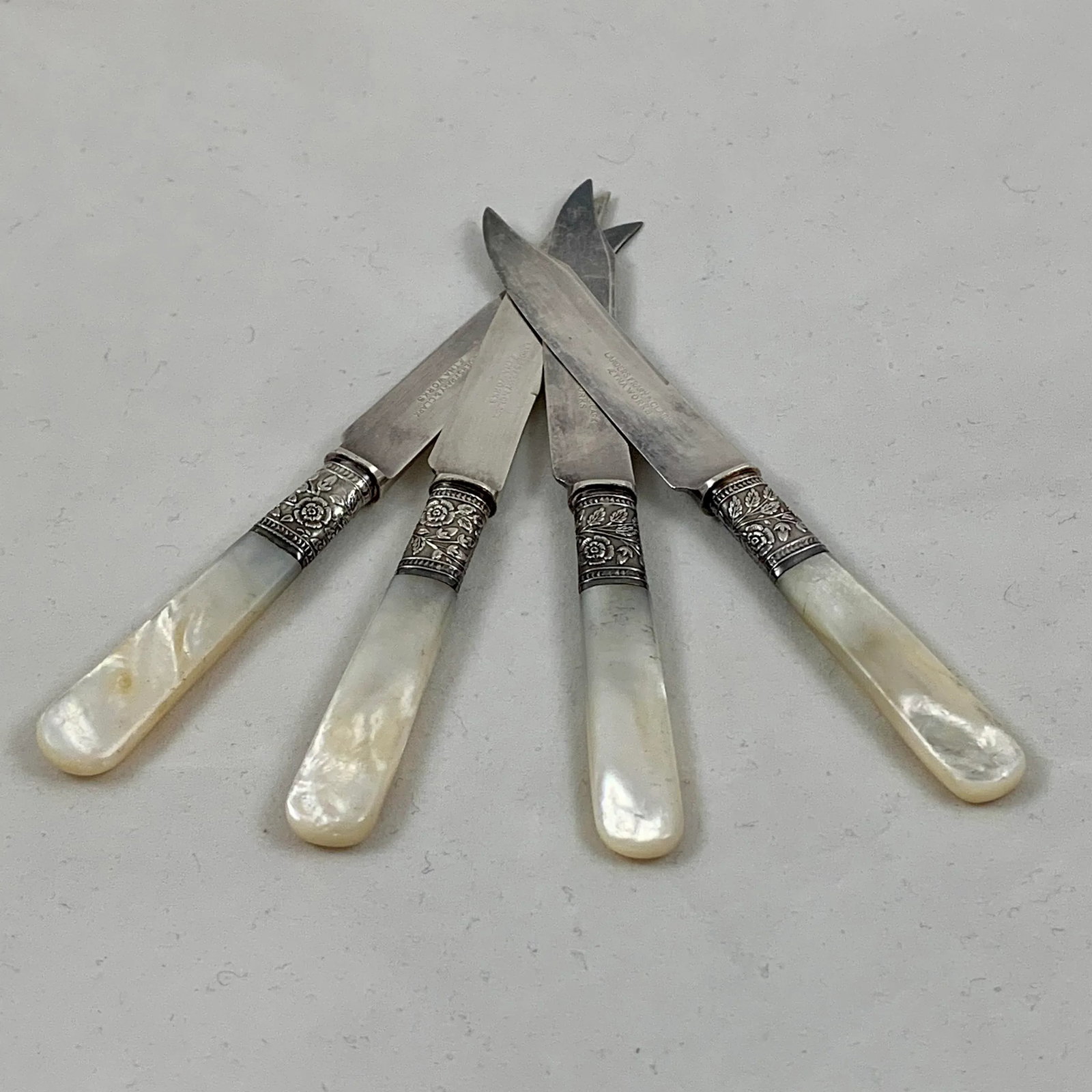 Aetna Works Mother of Pearl and Sterling Silver Collar Fruit Knives - Set of 4 - 3