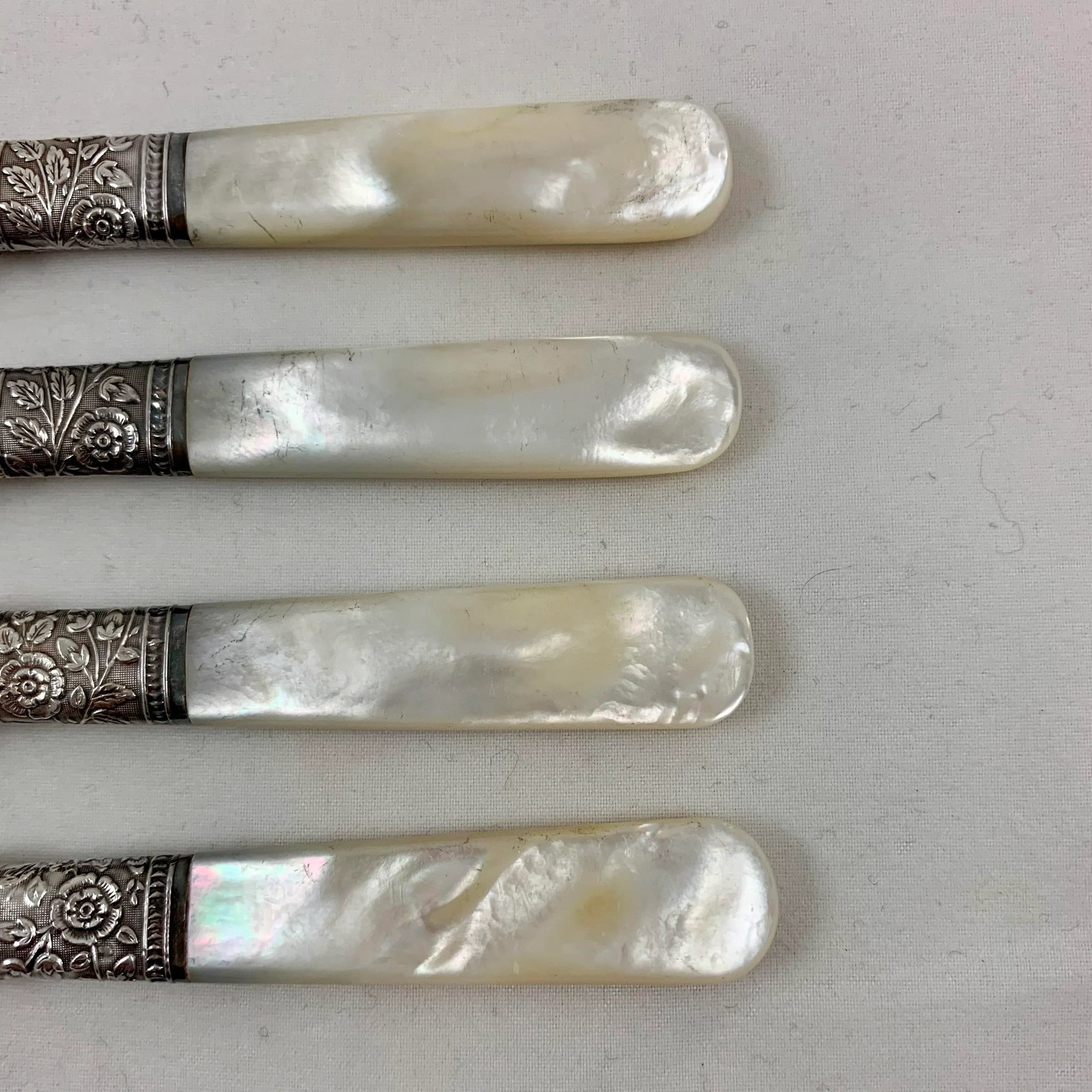 Aetna Works Mother of Pearl and Sterling Silver Collar Fruit Knives - Set of 4 - 5
