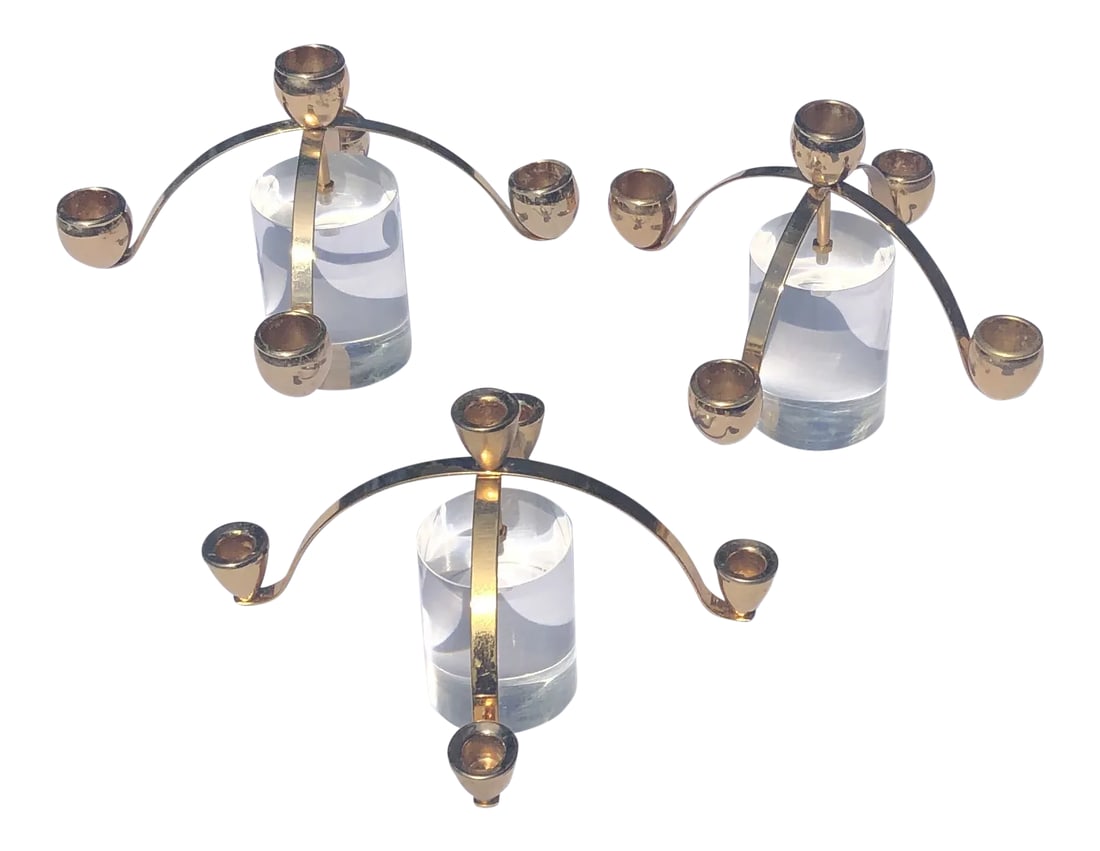 Vintage Lenox Clear Lucite and Brass Candle Holders - Set of 3 (1 of 5)