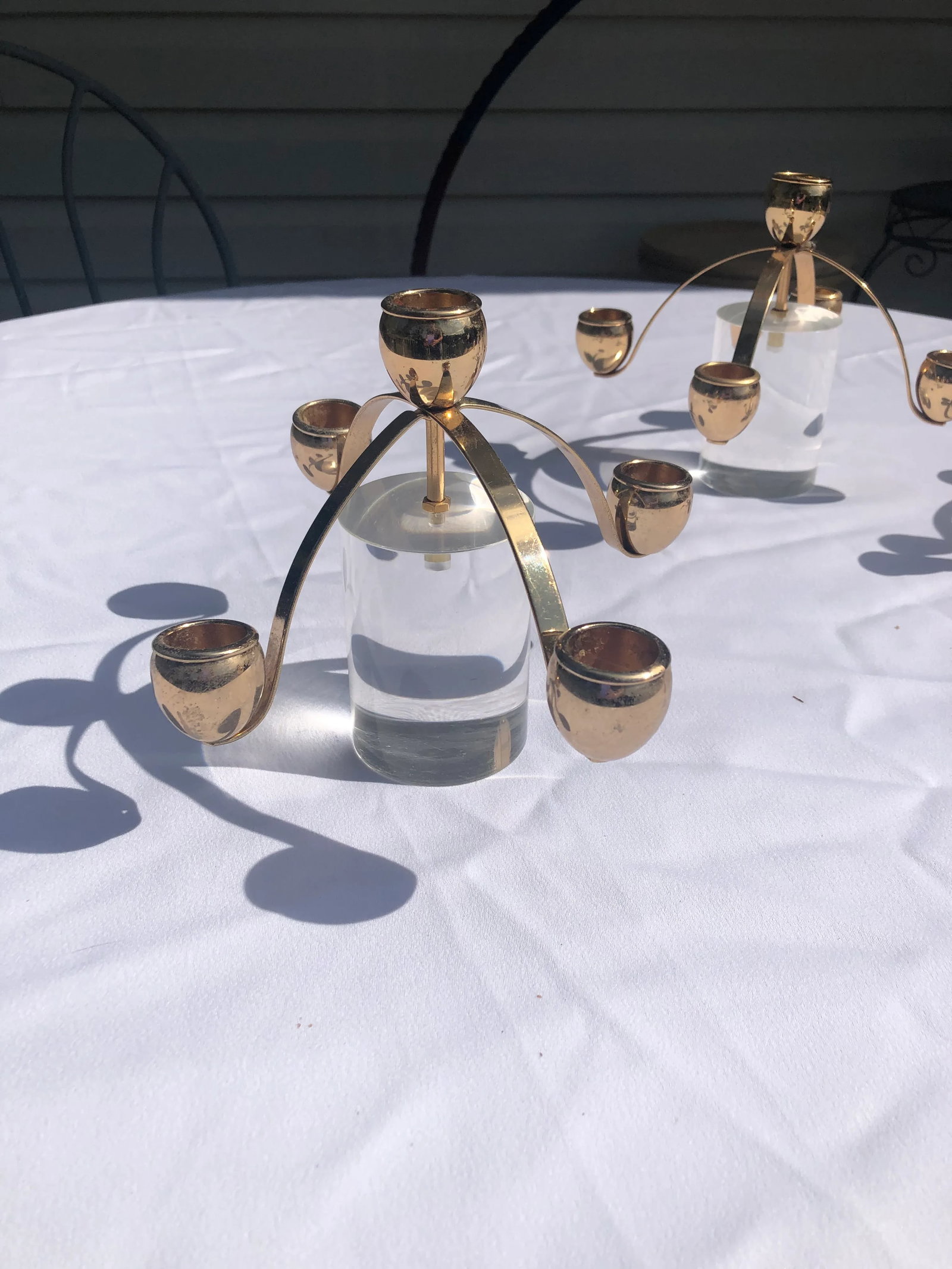 Vintage Lenox Clear Lucite and Brass Candle Holders - Set of 3 - 4