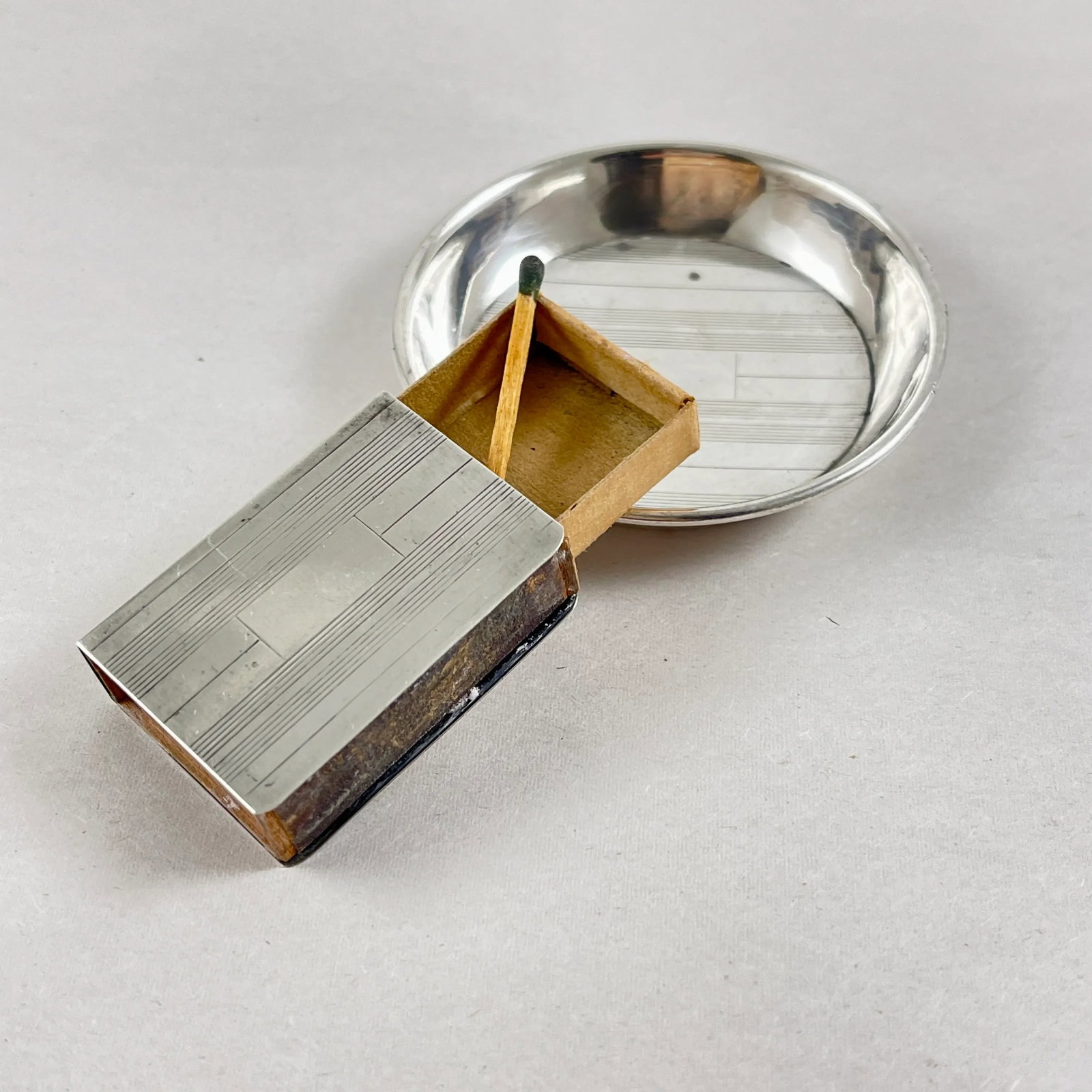 Art Deco Era Sterling Silver Personal Travel Ashtray & Match Holder - 2