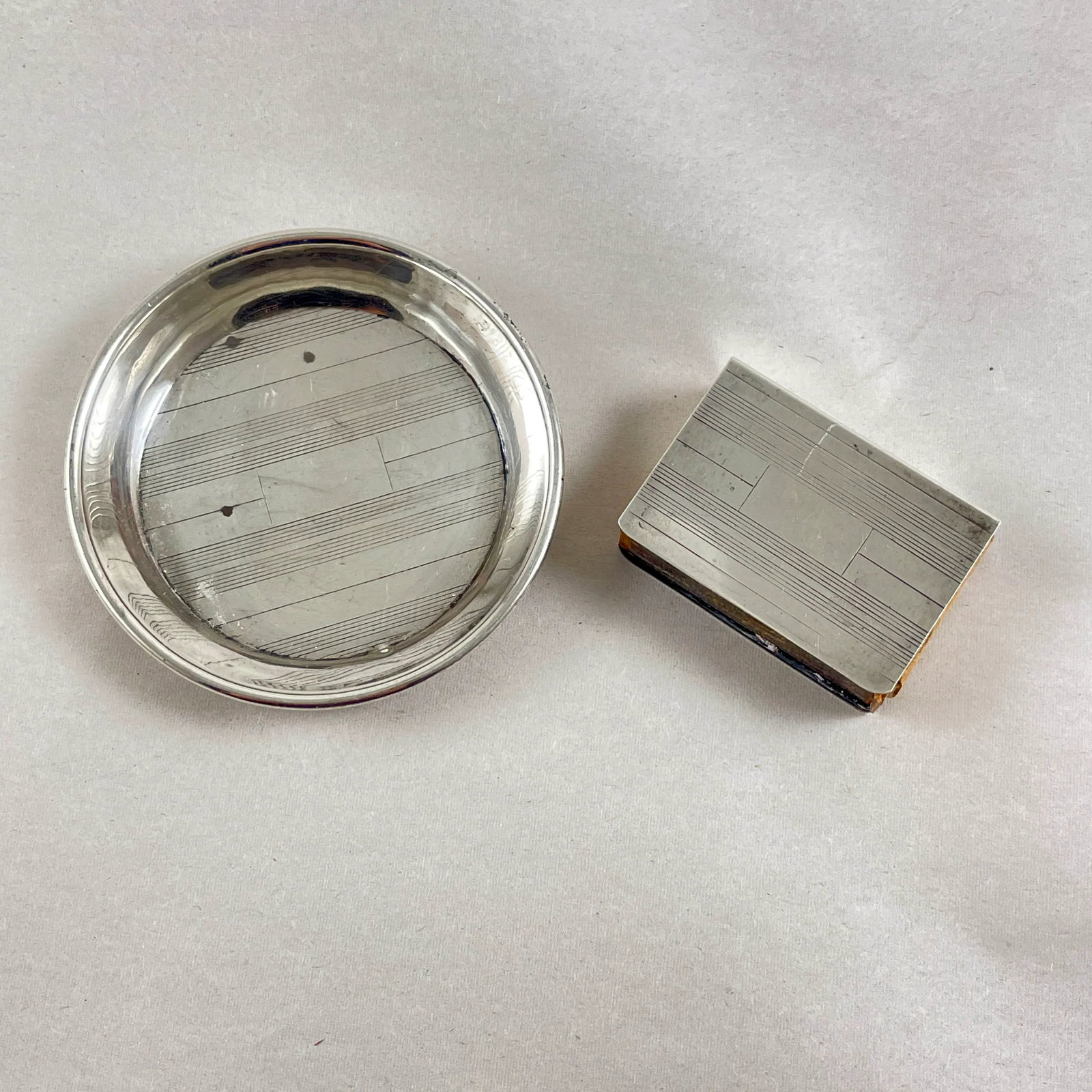 Art Deco Era Sterling Silver Personal Travel Ashtray & Match Holder - 6