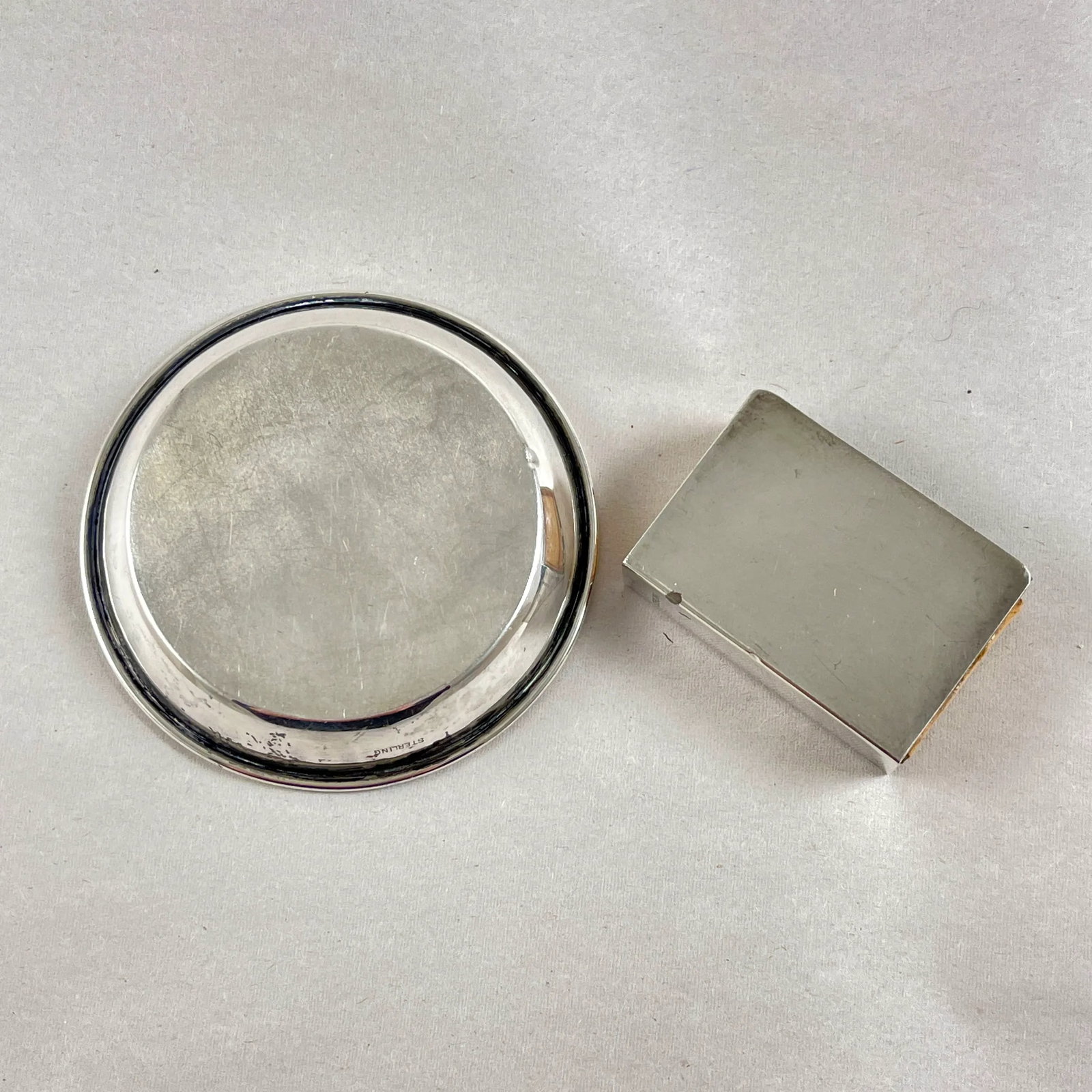 Art Deco Era Sterling Silver Personal Travel Ashtray & Match Holder - 8