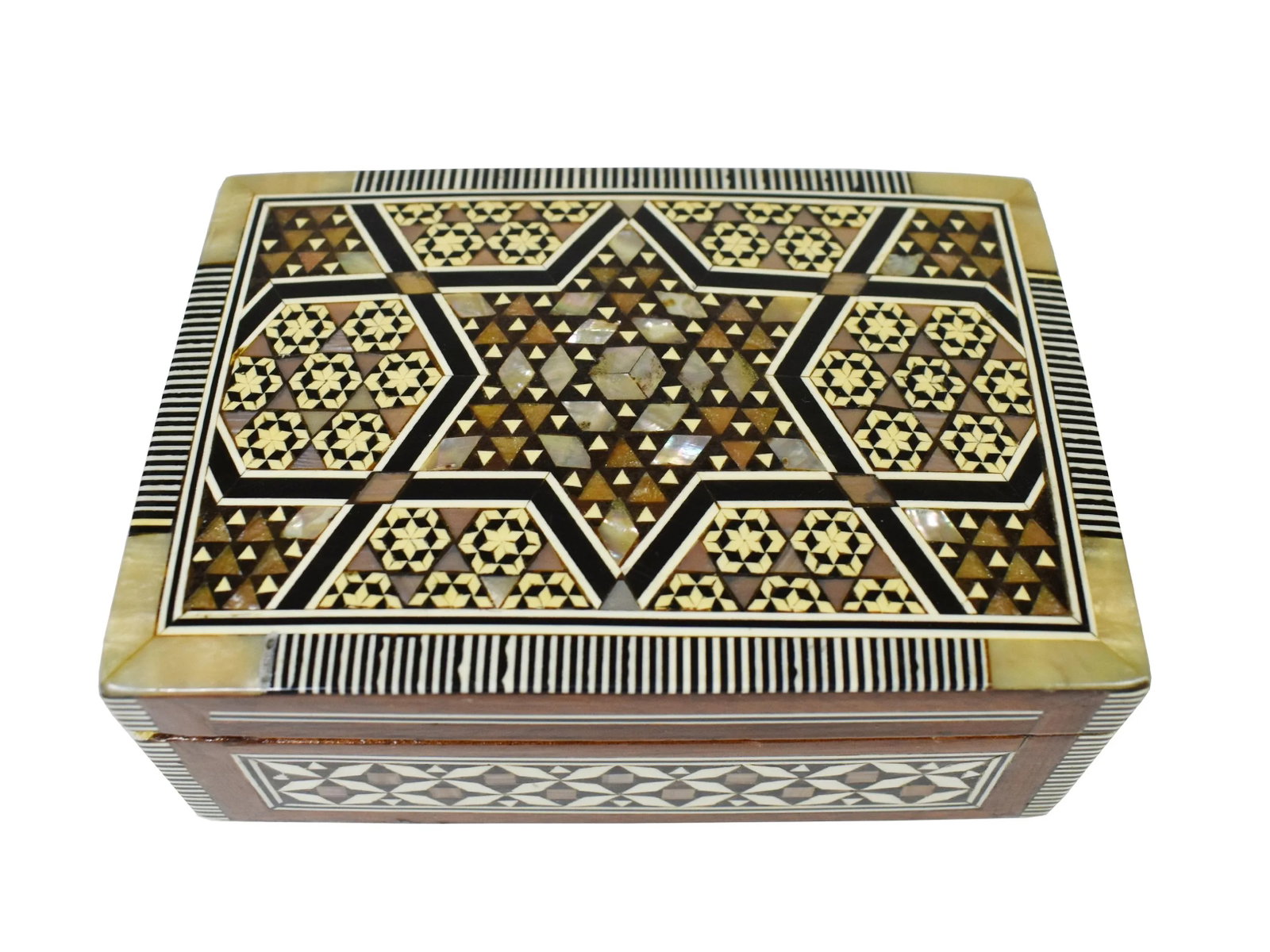 Vintage Handmade Moroccan Marquetry Inlaid Mother of Pearl Jewelry Trinket Box - 10