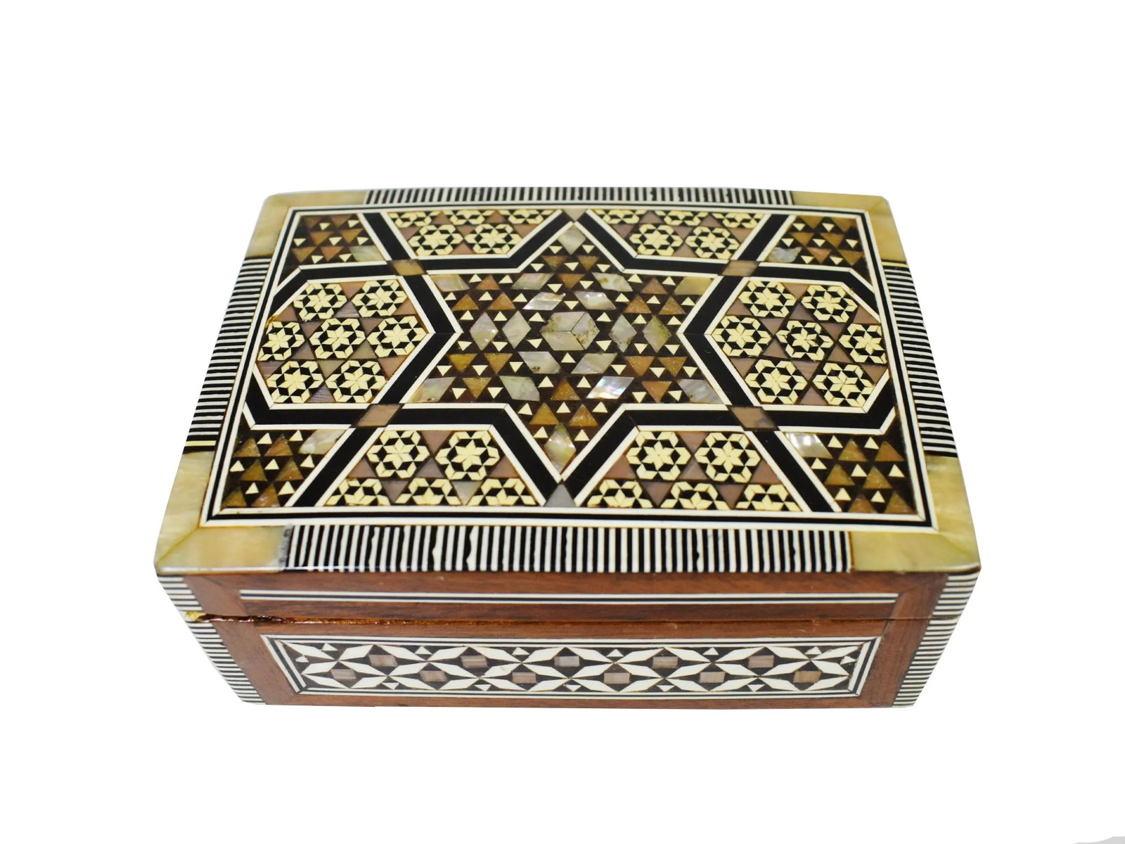 Vintage Handmade Moroccan Marquetry Inlaid Mother of Pearl Jewelry Trinket Box - 2