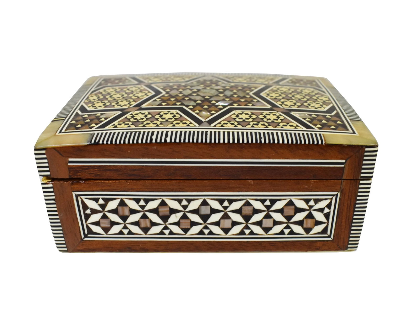 Vintage Handmade Moroccan Marquetry Inlaid Mother of Pearl Jewelry Trinket Box - 4