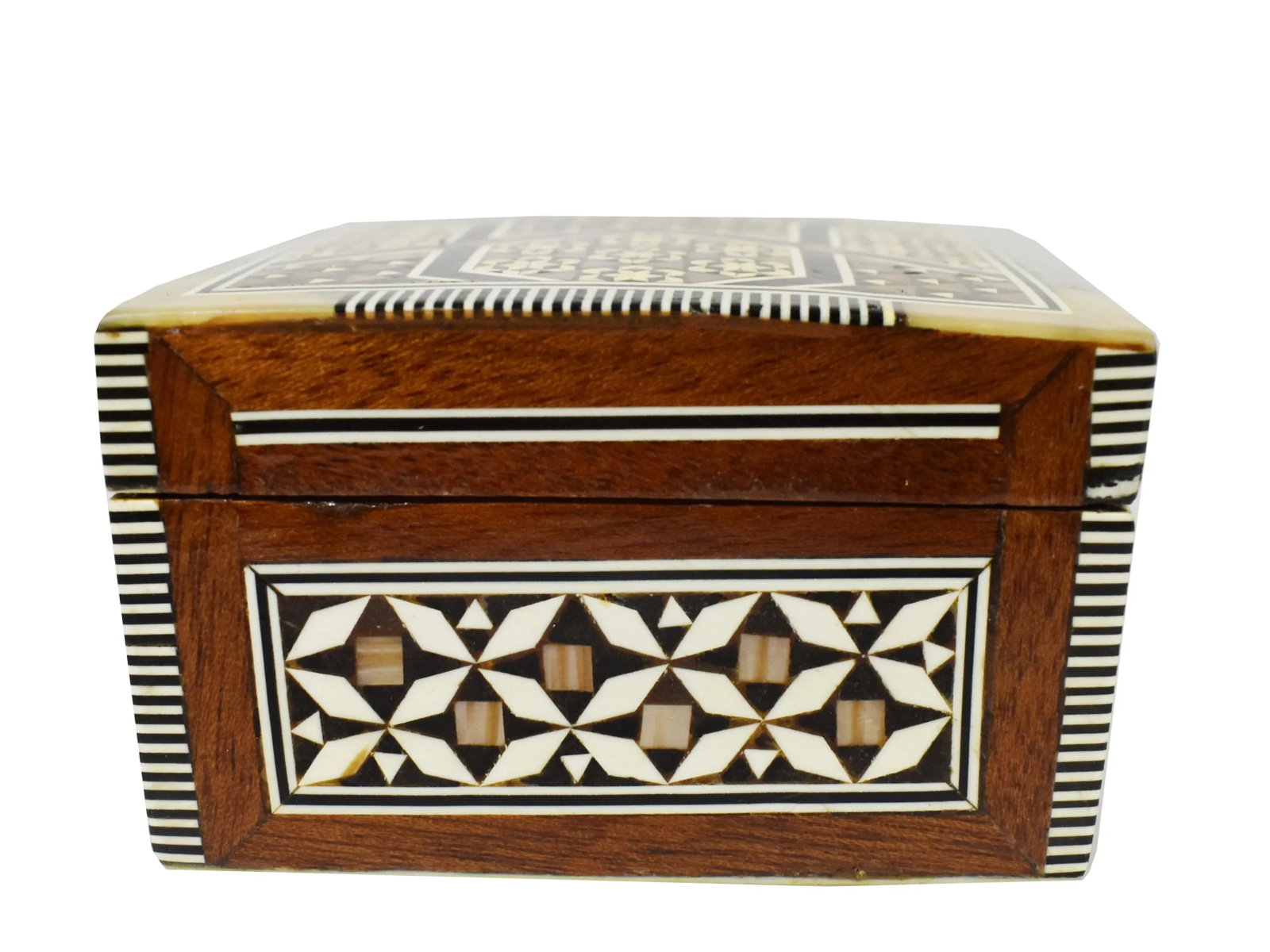 Vintage Handmade Moroccan Marquetry Inlaid Mother of Pearl Jewelry Trinket Box - 5