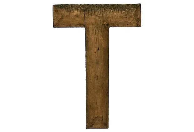 Antique Wood Sign Letter T - 3