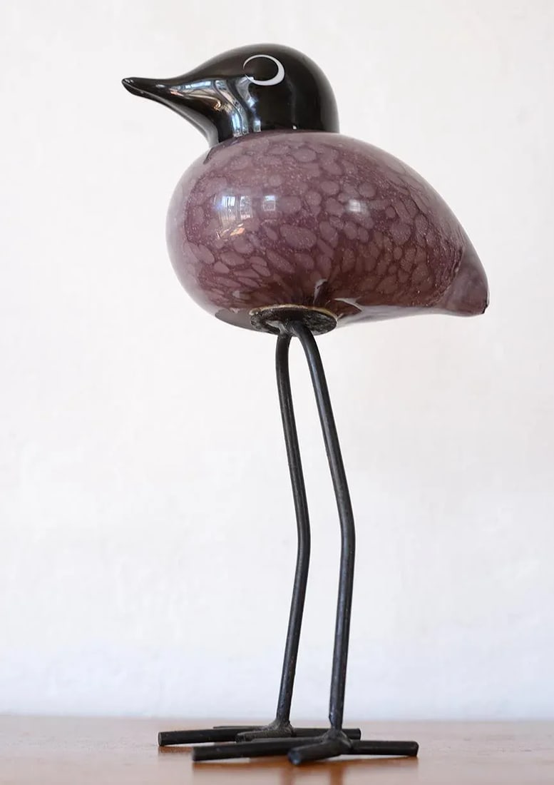 Mid Century Modern Style Hand-Blown Glass Bird Figurine With Metal Legs - 10