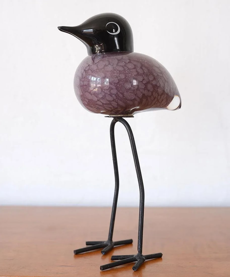Mid Century Modern Style Hand-Blown Glass Bird Figurine With Metal Legs - 11