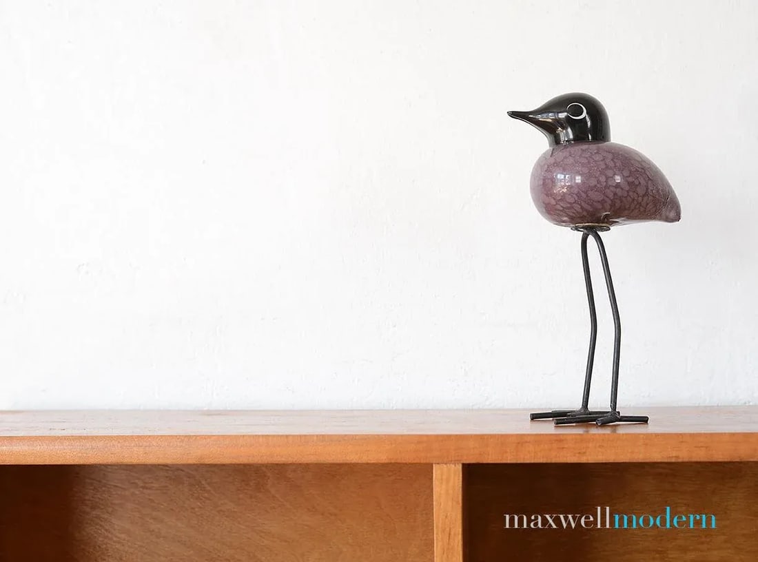 Mid Century Modern Style Hand-Blown Glass Bird Figurine With Metal Legs - 2