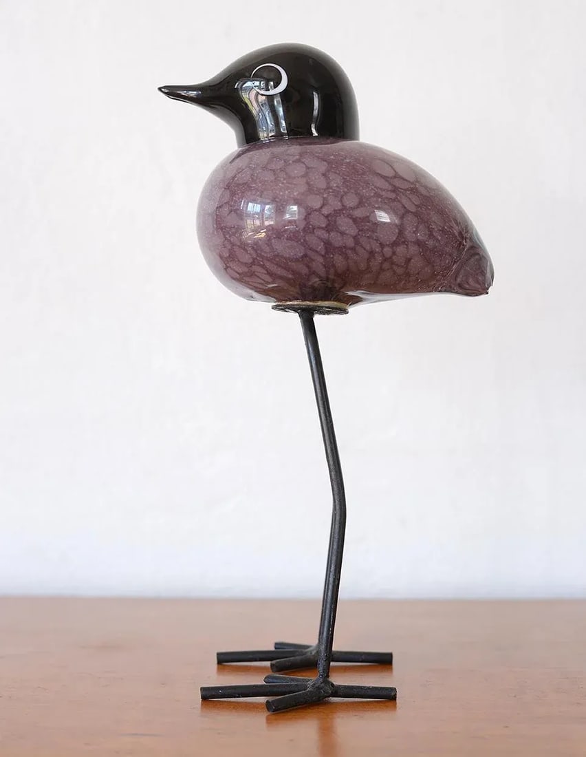 Mid Century Modern Style Hand-Blown Glass Bird Figurine With Metal Legs - 3