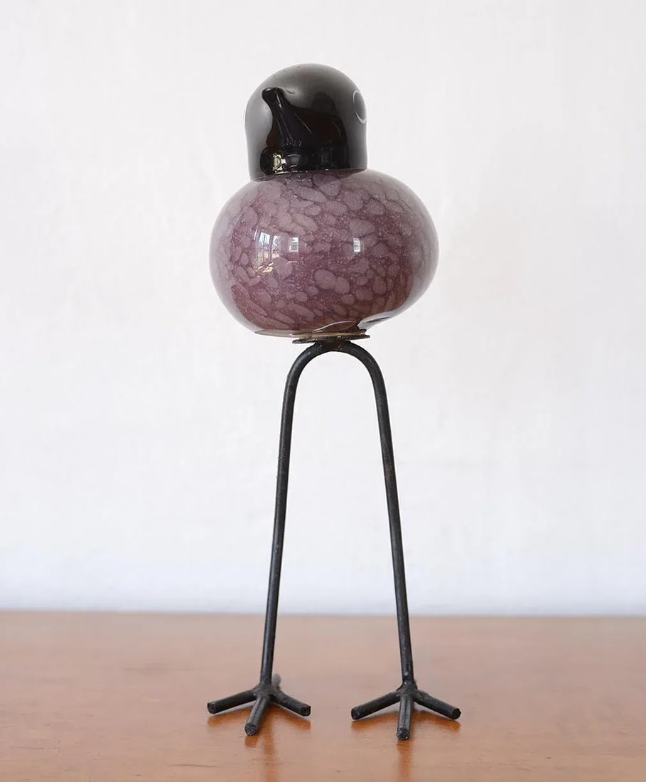 Mid Century Modern Style Hand-Blown Glass Bird Figurine With Metal Legs - 5