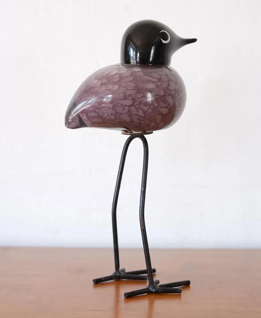 Mid Century Modern Style Hand-Blown Glass Bird Figurine With Metal Legs - 6