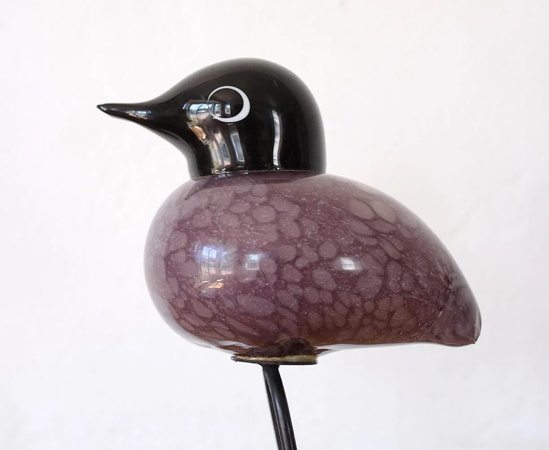 Mid Century Modern Style Hand-Blown Glass Bird Figurine With Metal Legs - 8