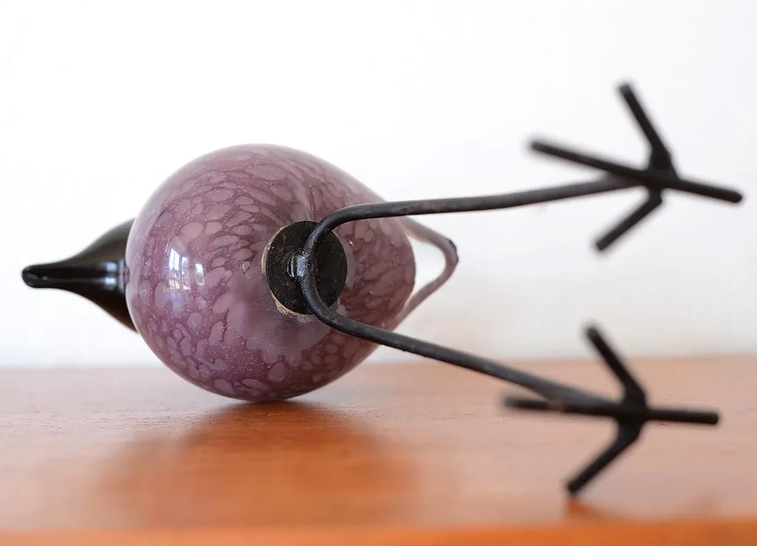 Mid Century Modern Style Hand-Blown Glass Bird Figurine With Metal Legs - 9