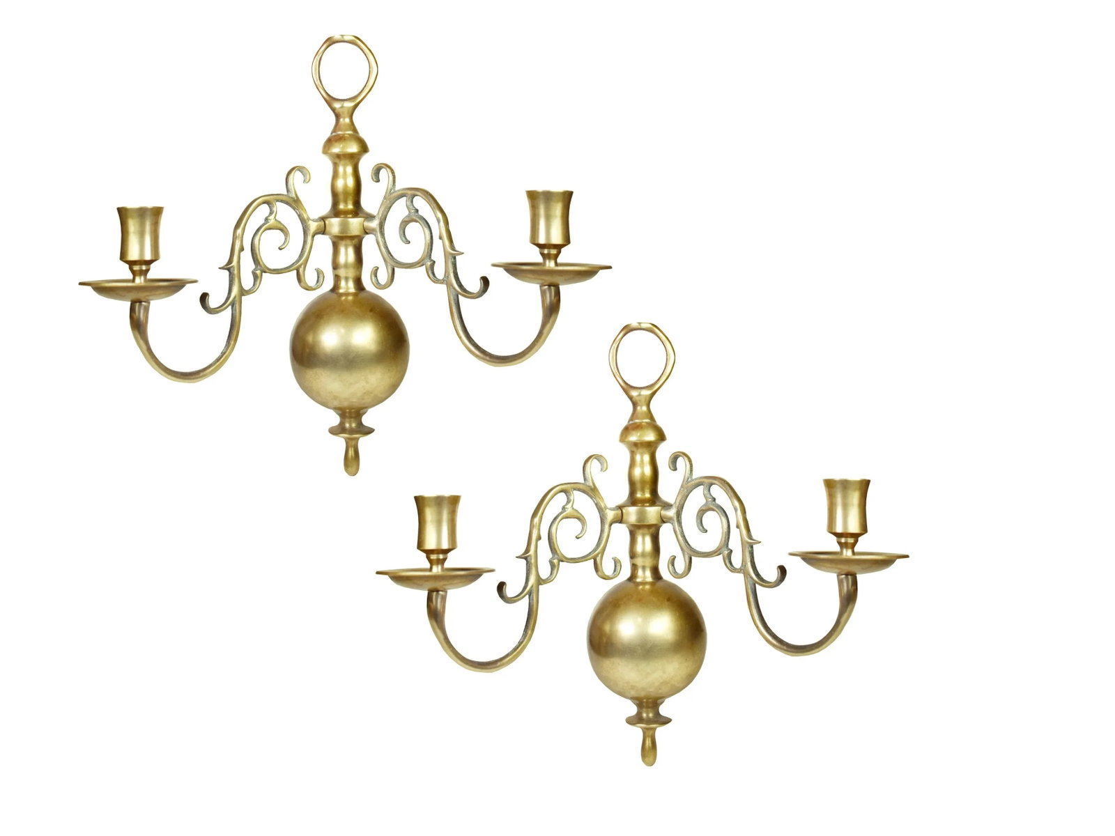 Vintage Tall Solid Brass Wall Mounted Sconces Double Candle Candlestick Holder - a Pair - 2