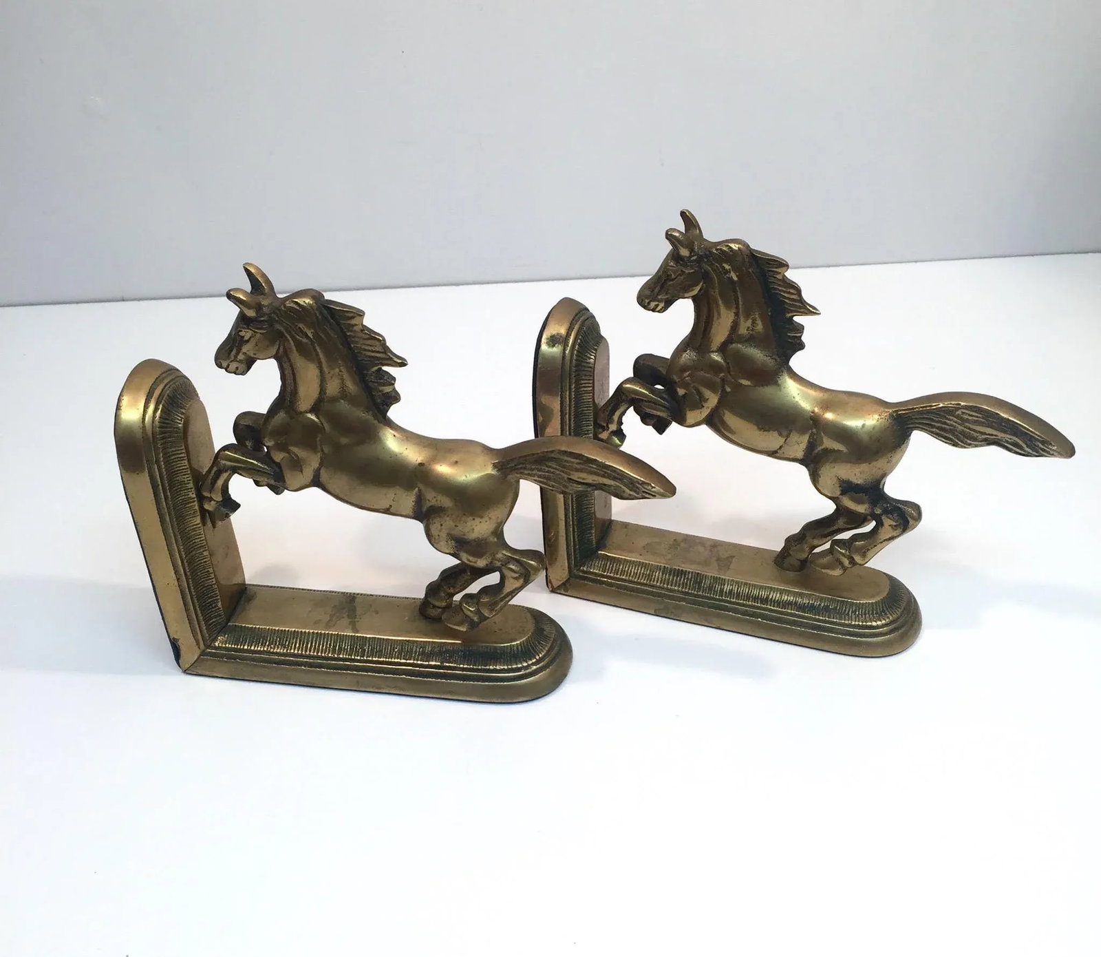Vintage Hand Crafted Brass Horse Book Ends - a Pair - 10