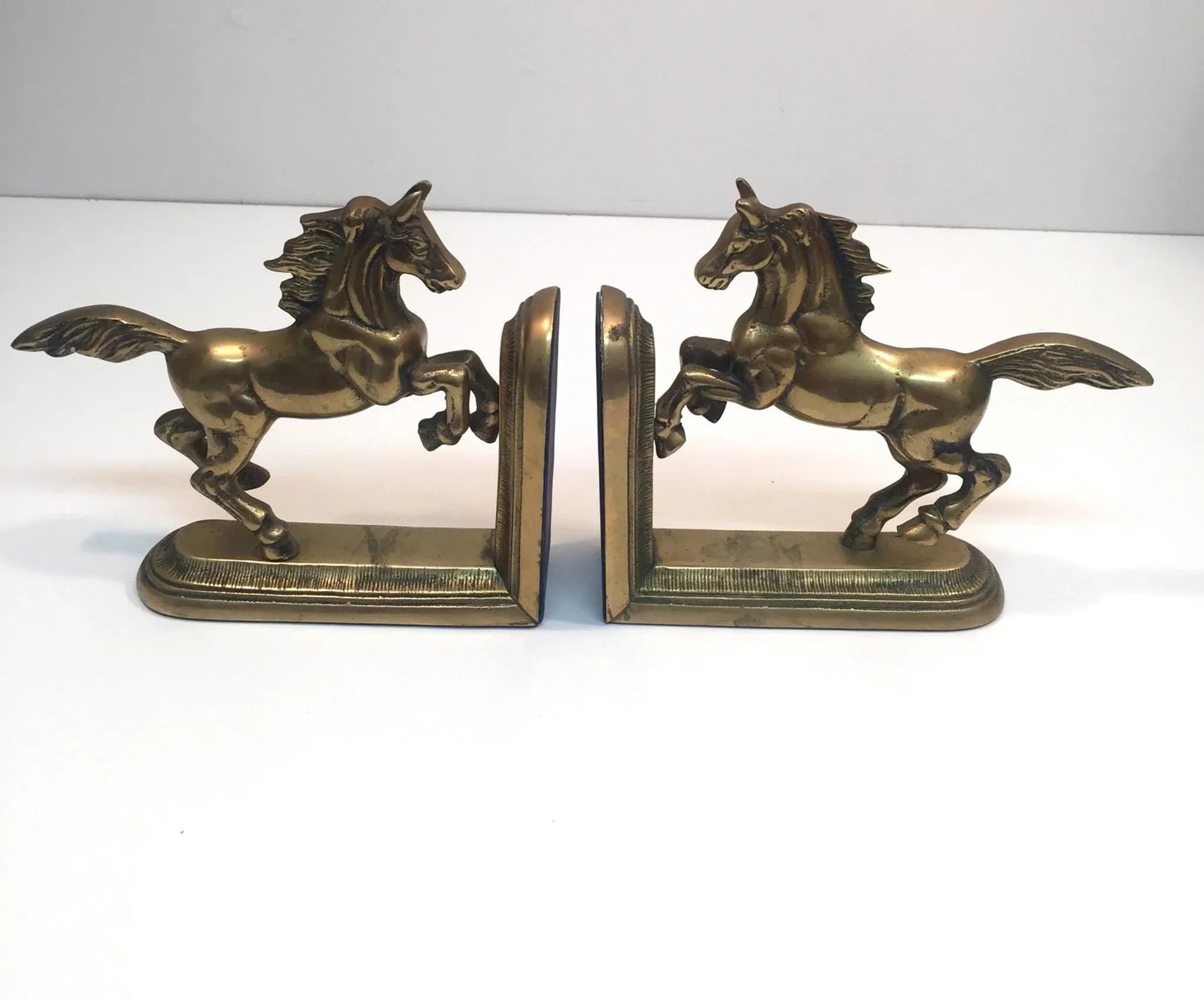 Vintage Hand Crafted Brass Horse Book Ends - a Pair - 13