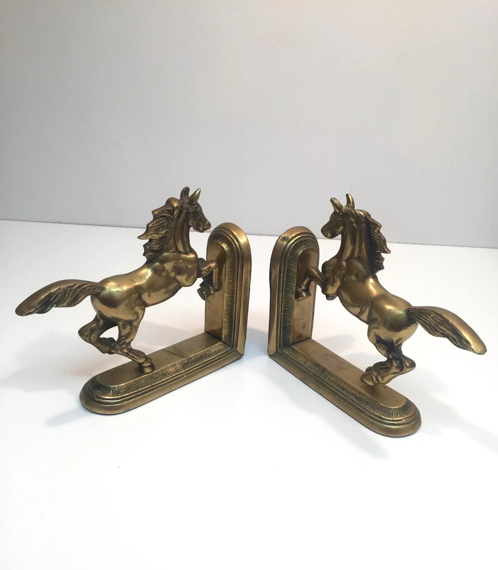 Vintage Hand Crafted Brass Horse Book Ends - a Pair - 2
