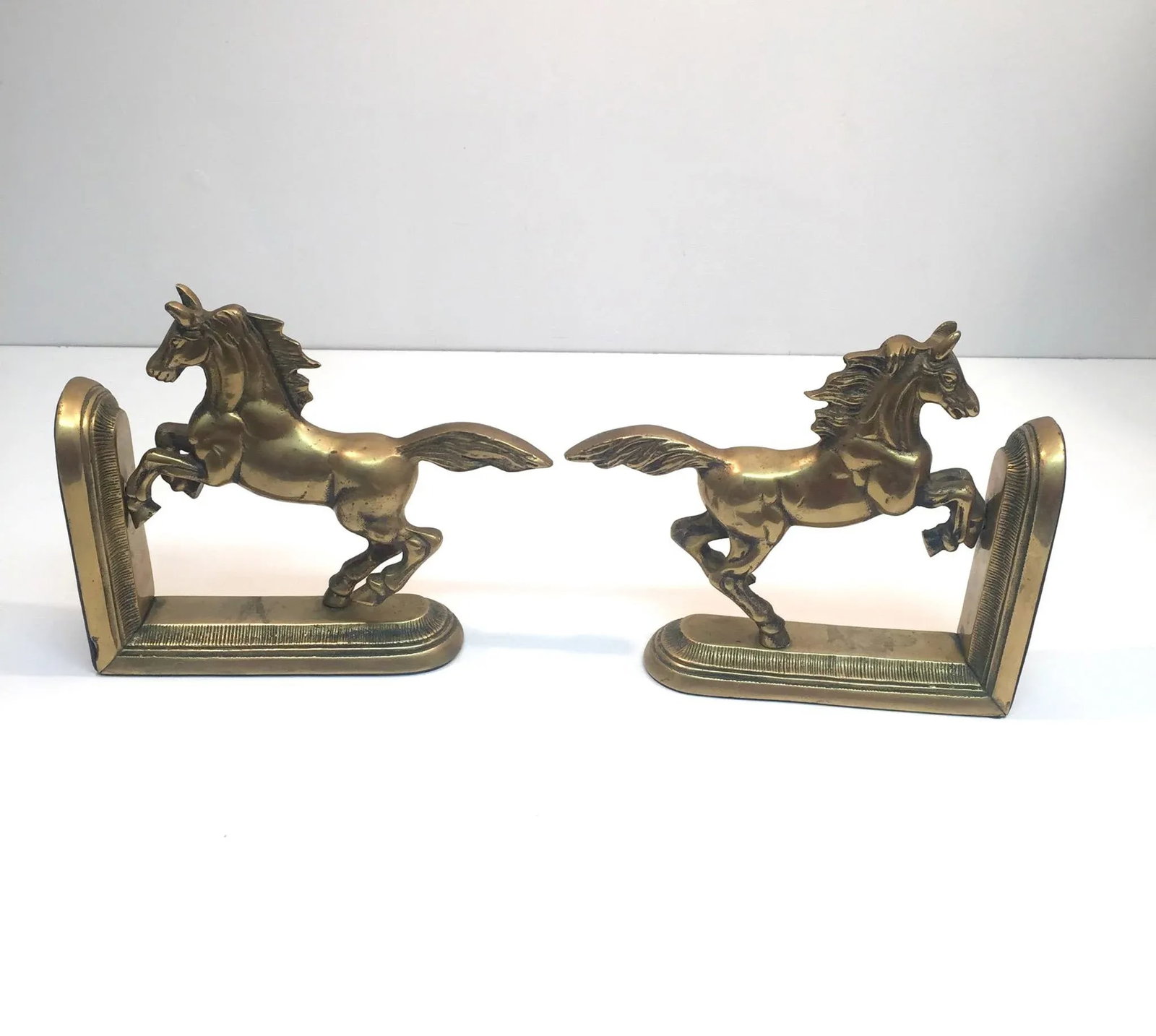 Vintage Hand Crafted Brass Horse Book Ends - a Pair - 3