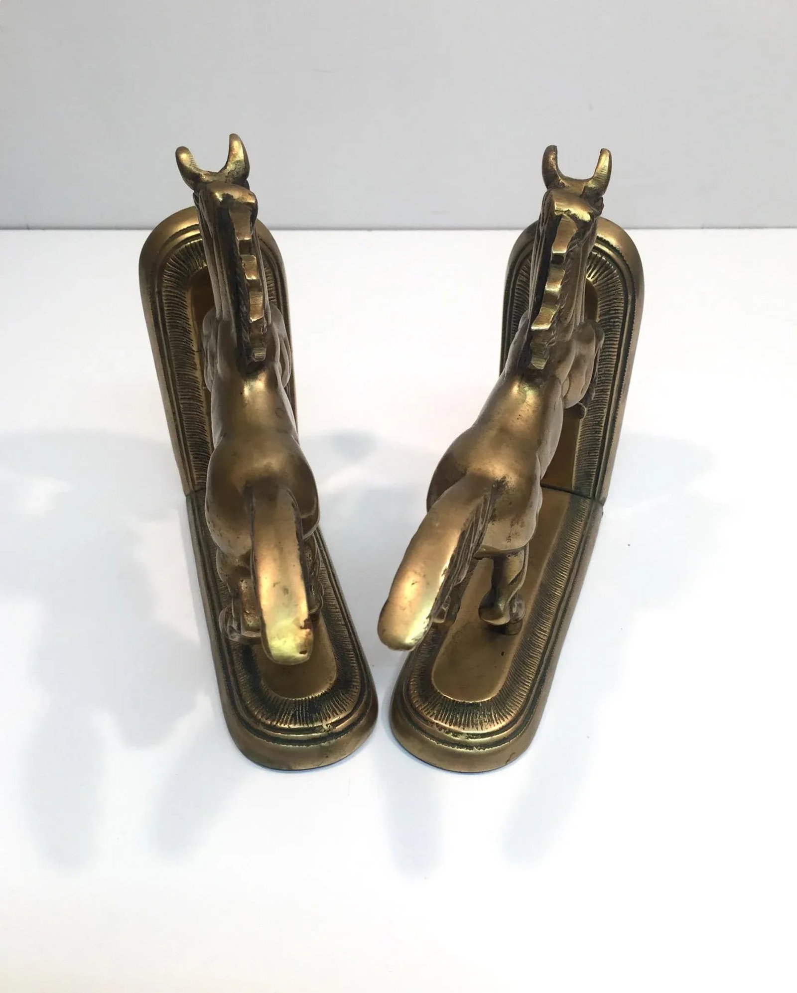 Vintage Hand Crafted Brass Horse Book Ends - a Pair - 8